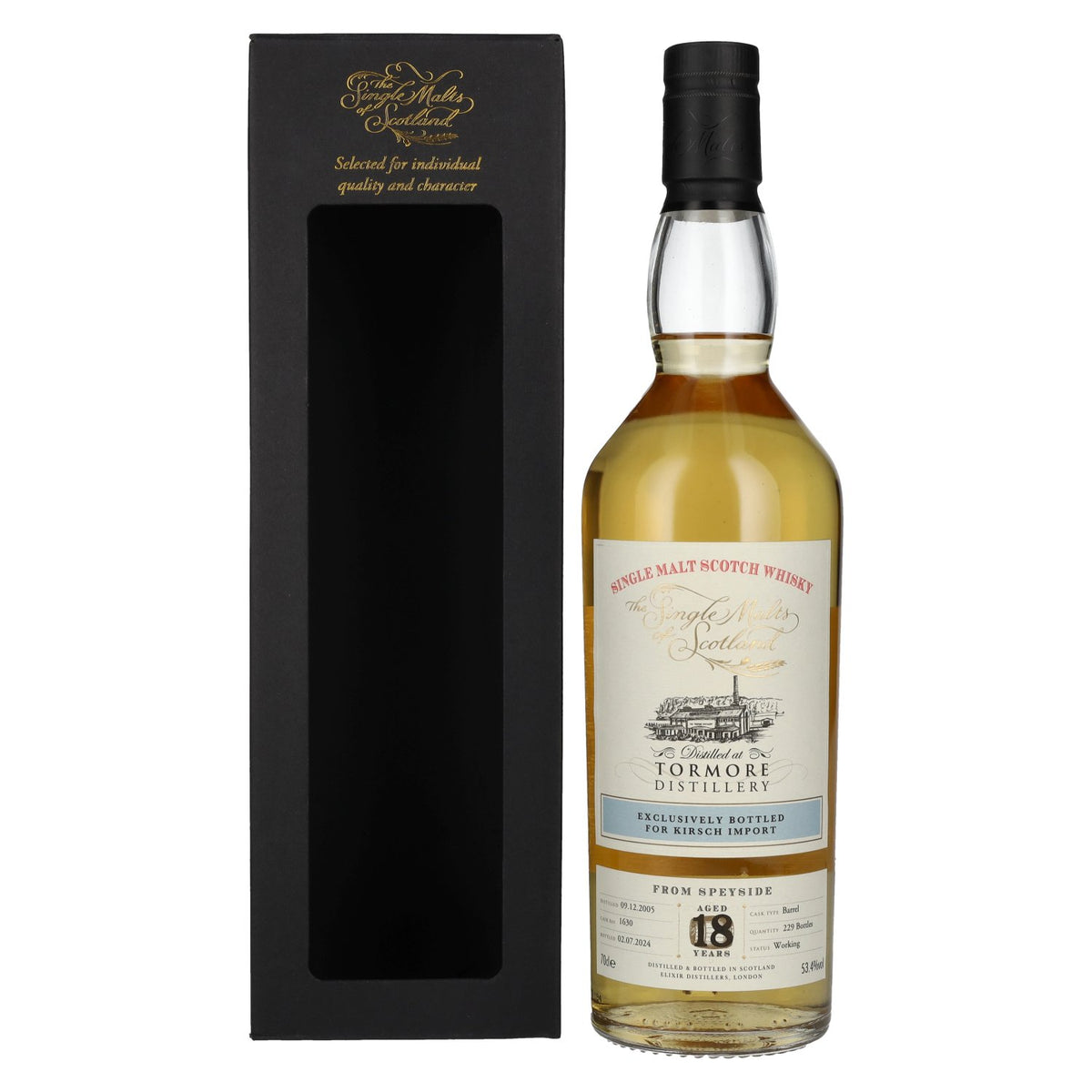 Tormore 18 ans d'âge KIRSCH IMPORT Single Malt du Speyside 2005 53,4 % vol. 0,7 l dans un coffret cadeau