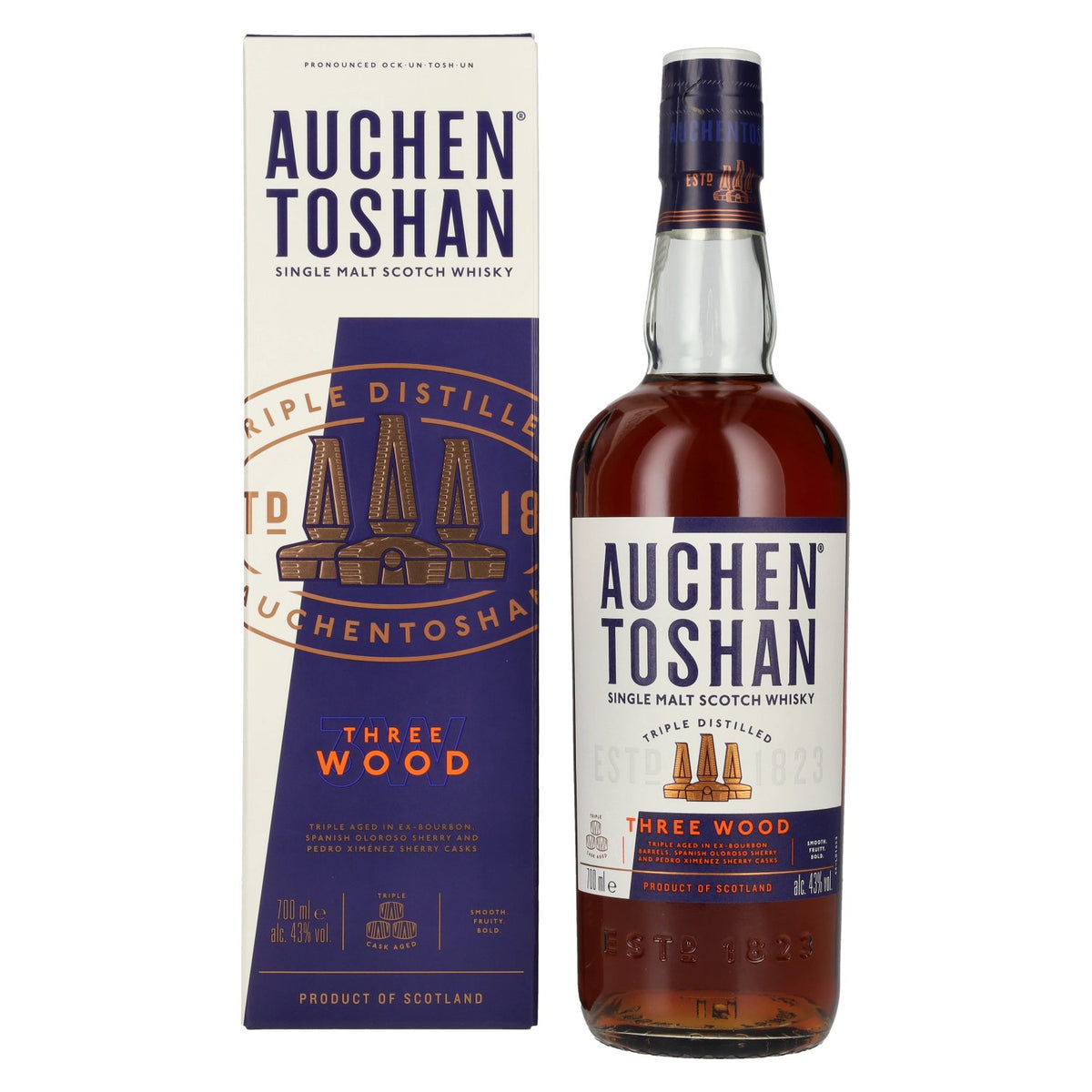 Auchentoshan THREE WOOD Single Malt Scotch Whisky 43% vol. 0,7 l in geschenkverpakking