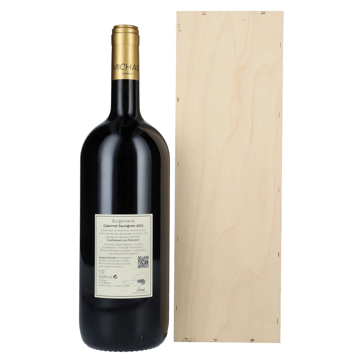 MICHAEL Cabernet Sauvignon Burgenland 2022 14% ABV 1.5 litres in a wooden case