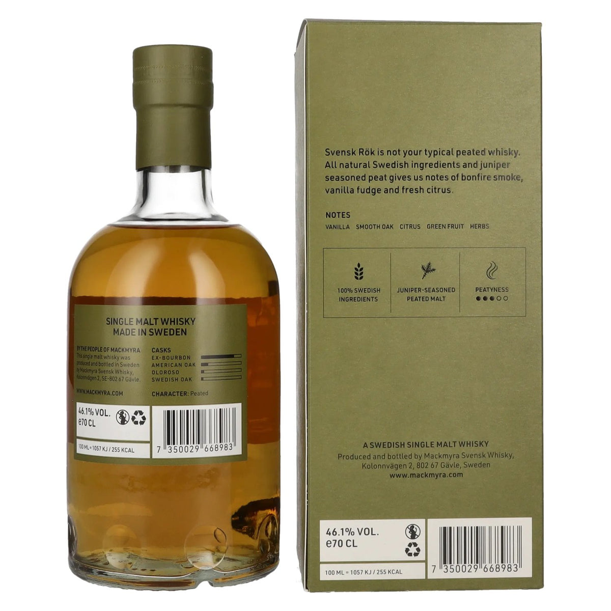 Mackmyra Svensk Rök Swedish Single Malt Whisky 46.1% ABV, 0.7l, in a gift box