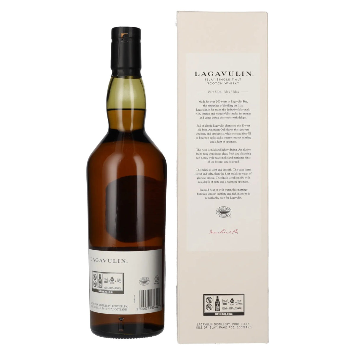 Lagavulin 10-Year-Old Single Malt Whisky, 43% ABV, 0.7 litres, in a gift box
