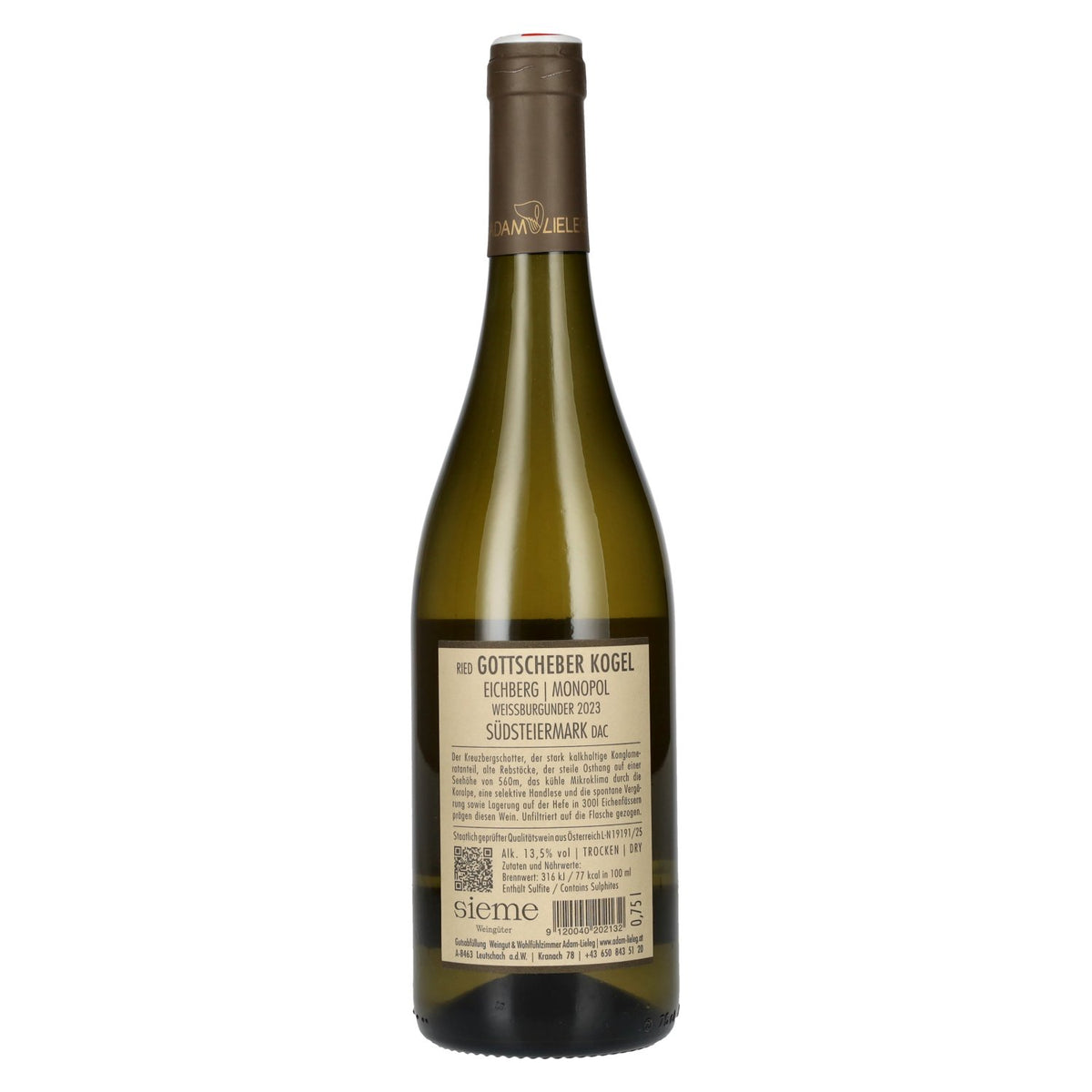Adam-Lieleg Weissburgunder Ried Gottscheber Kogel Monopol Südsteiermark DAC 2023 13,5% Vol. 0,75l