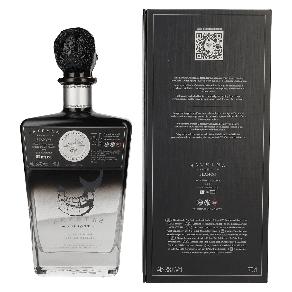 Satryna Blanco Tequila 100% Puro De Agave 38% vol. 0,7 l in geschenkverpakking