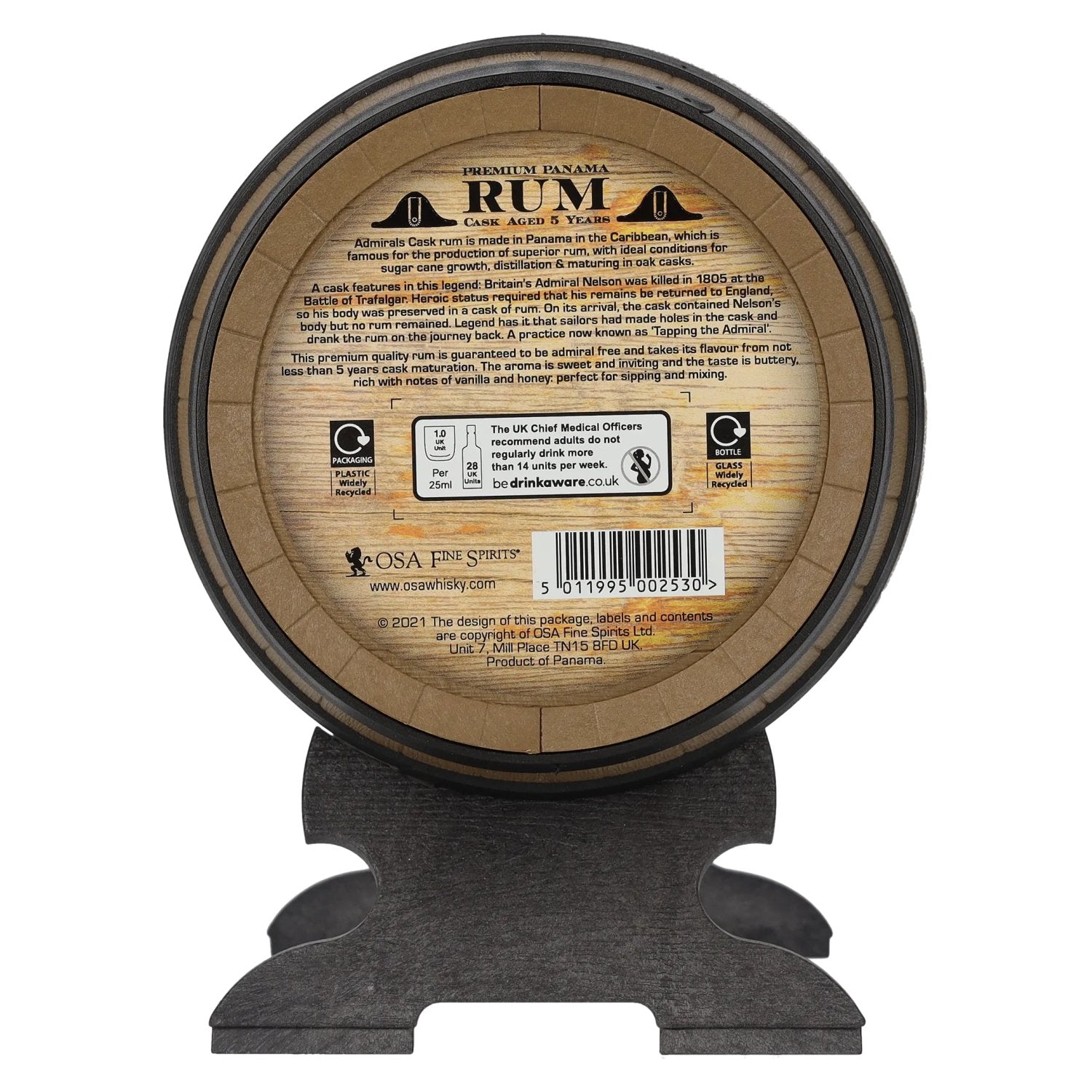 OSA Fine Spirits 5 Years Old Admiral's Cask Premium Panama Rum Barrel 40% Vol. 0,7l