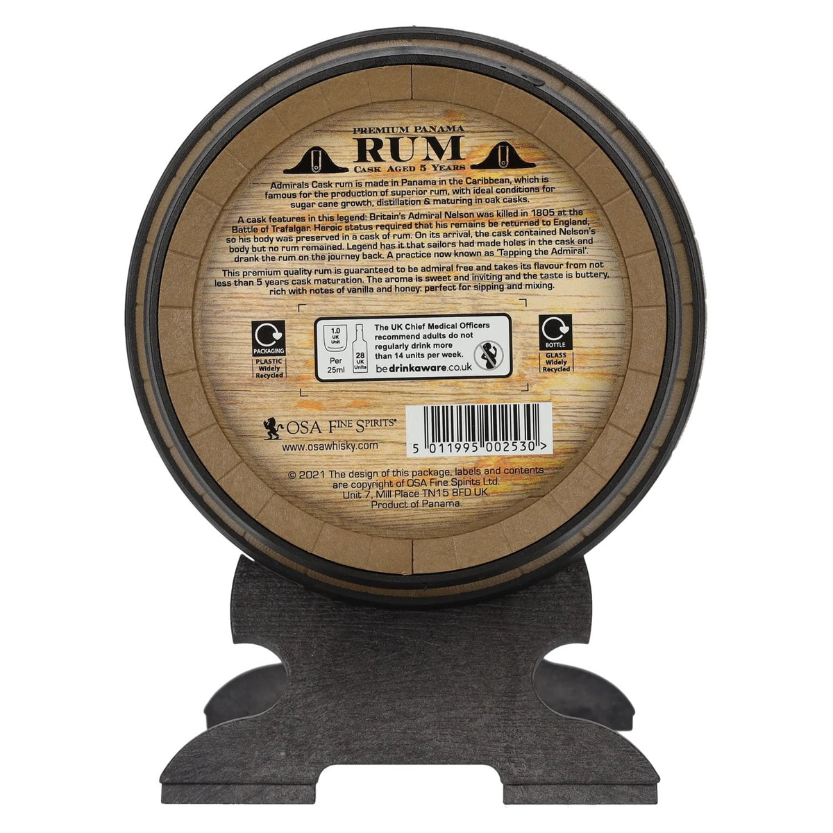 OSA Fine Spirits 5 Years Old Admiral's Cask Premium Panama Rum Barrel 40% vol. 0,7 l