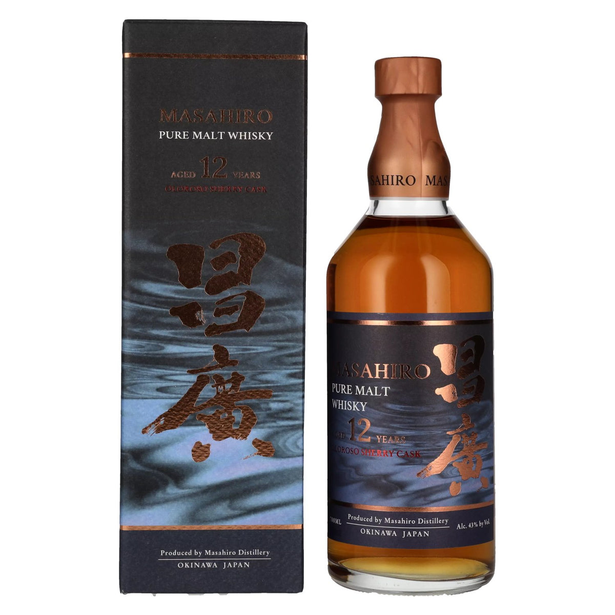 Whisky pur malt Masahiro 12 ans d'âge, vieilli en fûts de sherry Oloroso, 43 % vol., 0,7 l, dans un coffret cadeau