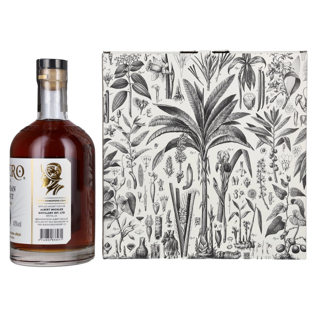 Ron Espero Caribbean Coconut &amp; Rum Liqueur 40% vol. 0.7 l in a gift box with 2 glasses