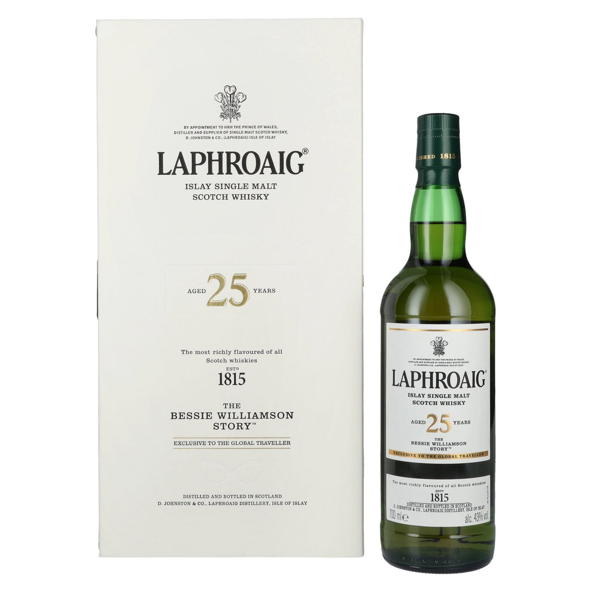 Laphroaig 25 Years Old THE BESSIE WILLIAMSON STORY Edition 2019 43% vol. 0,7 l in geschenkverpakking