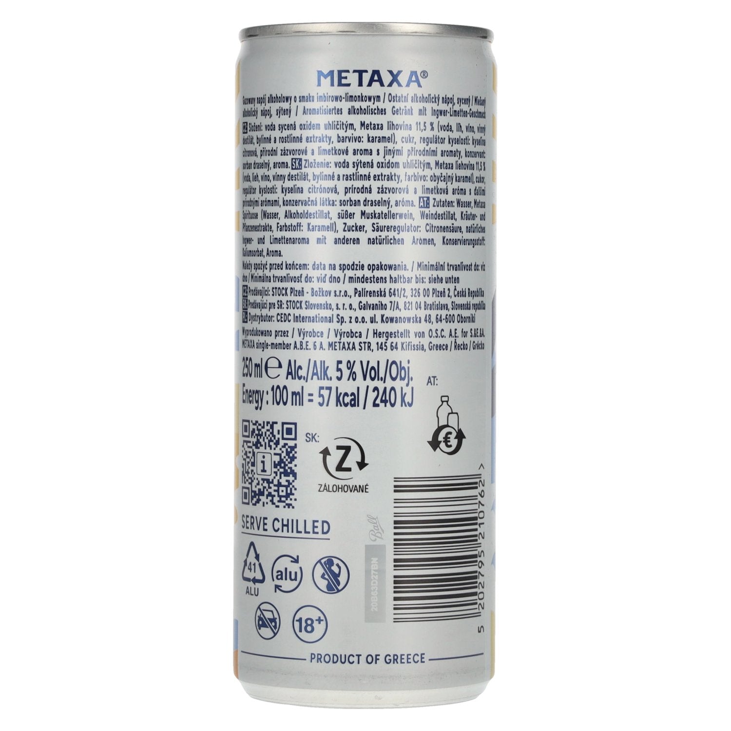 Metaxa Ginger & Lime Long Drink Greek Cocktails Ready to Drink 5% Vol. 12x0,25l Dosen Pfand