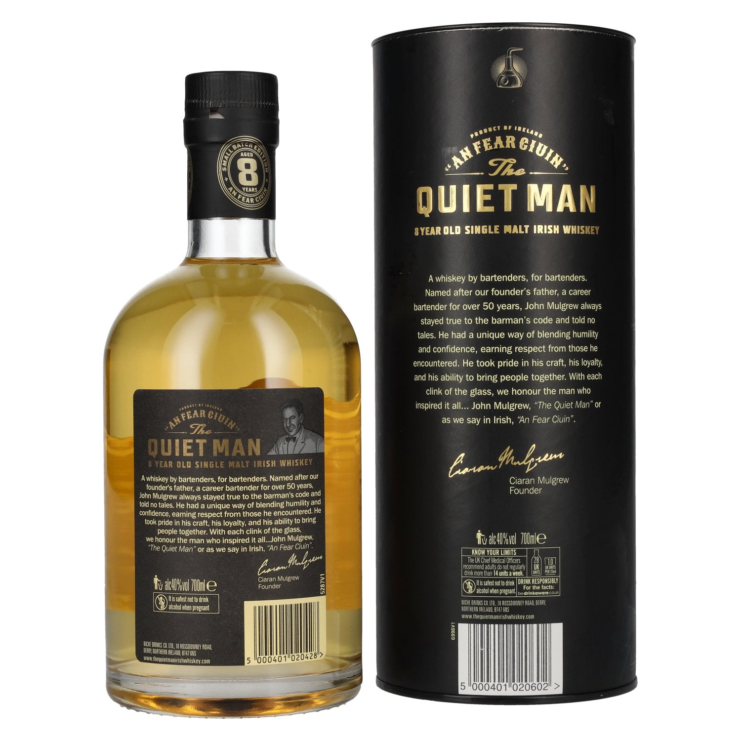 The Quiet Man AN FEAR CIUIN 8 Year Old Single Malt Irish Whiskey 40% Vol. 0,7l in gift box