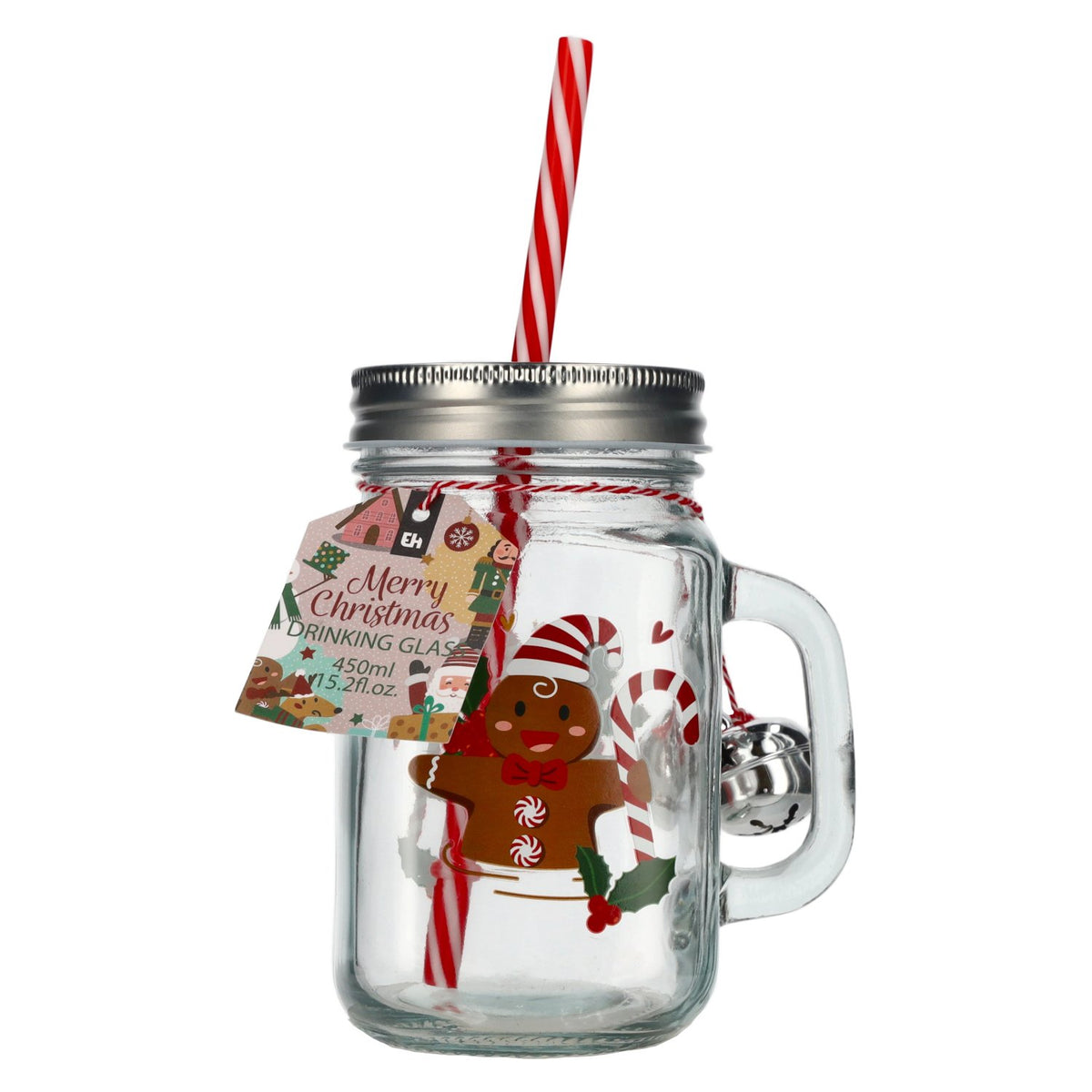 Drinkglas Merry Christmas met deksel en rietje 0,45 l