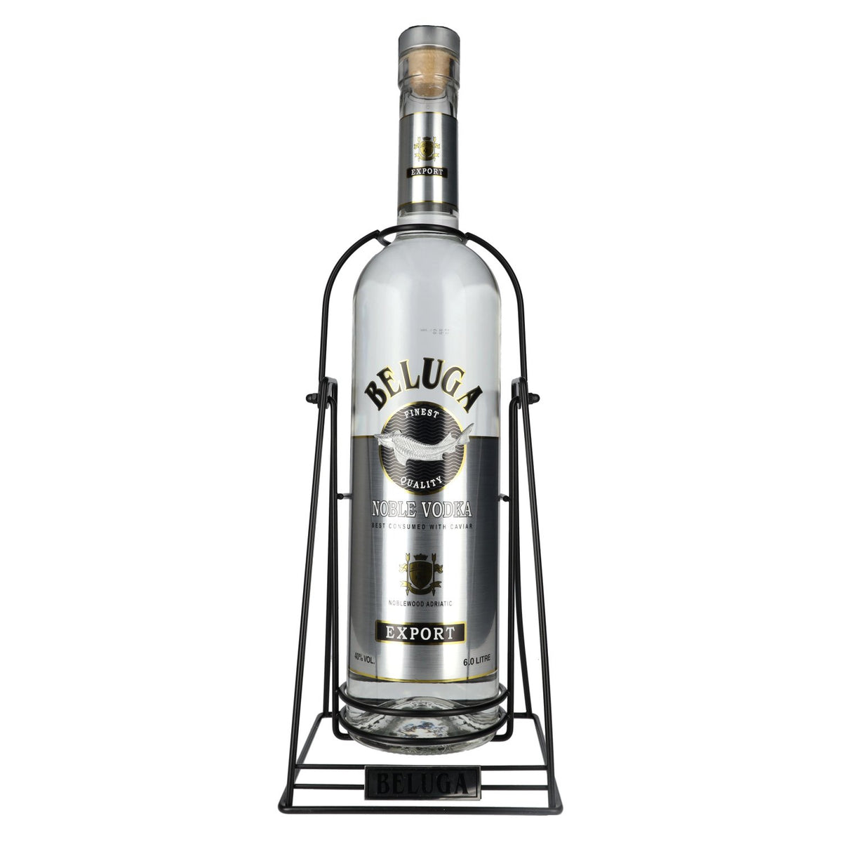Beluga Noble Vodka EXPORT Montenegro 40% vol. 6l avec support pivotant