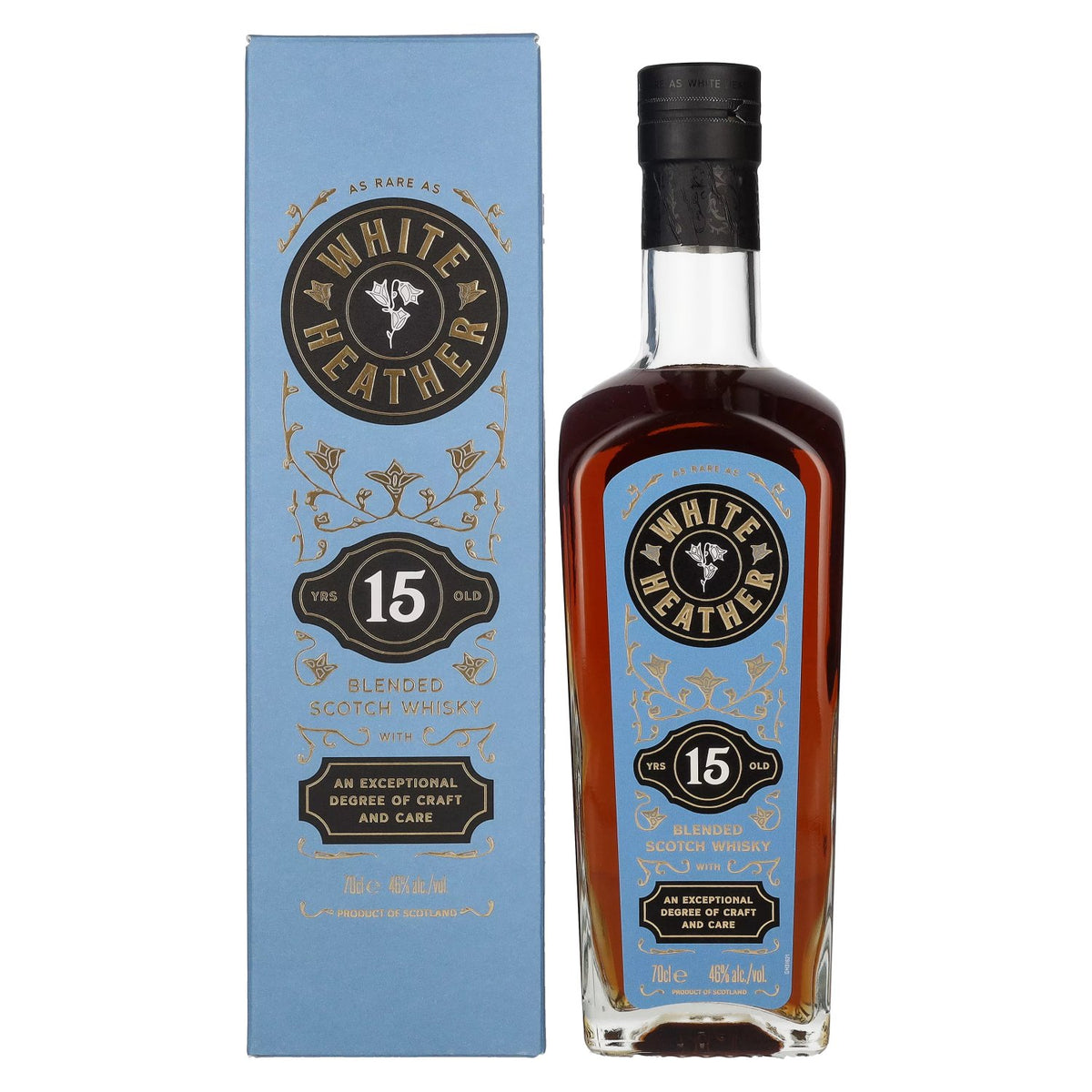 Whisky écossais blended White Heather 15 ans d'âge, 46 % vol., 0,7 l, dans un coffret cadeau
