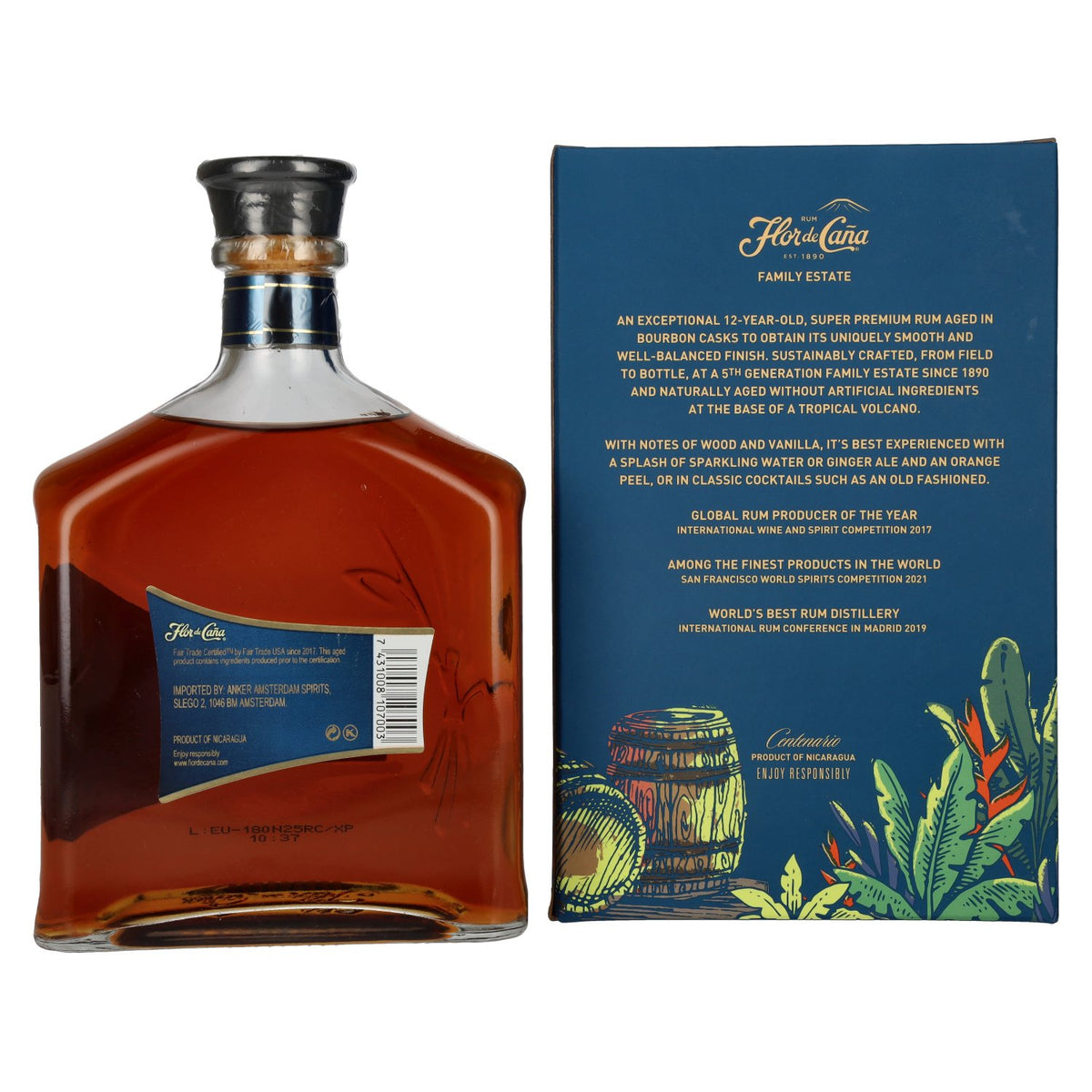 Flor de Caña Centenario 12 Years Old Rum 40% vol. 0,7 l in geschenkverpakking
