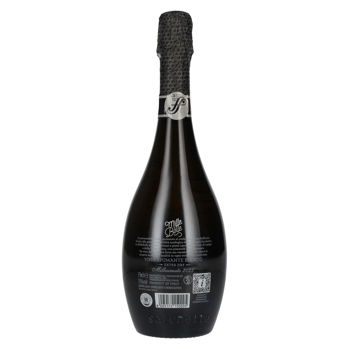 Sacchetto Spumante Mille Bolle Extra Dry Millesimato 2025 11% ABV 0.75l