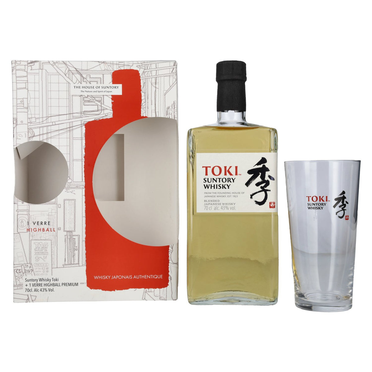 Suntory TOKI Blended Japanese Whisky 43% Vol. 0,7l in Geschenkbox mit Highball Glas