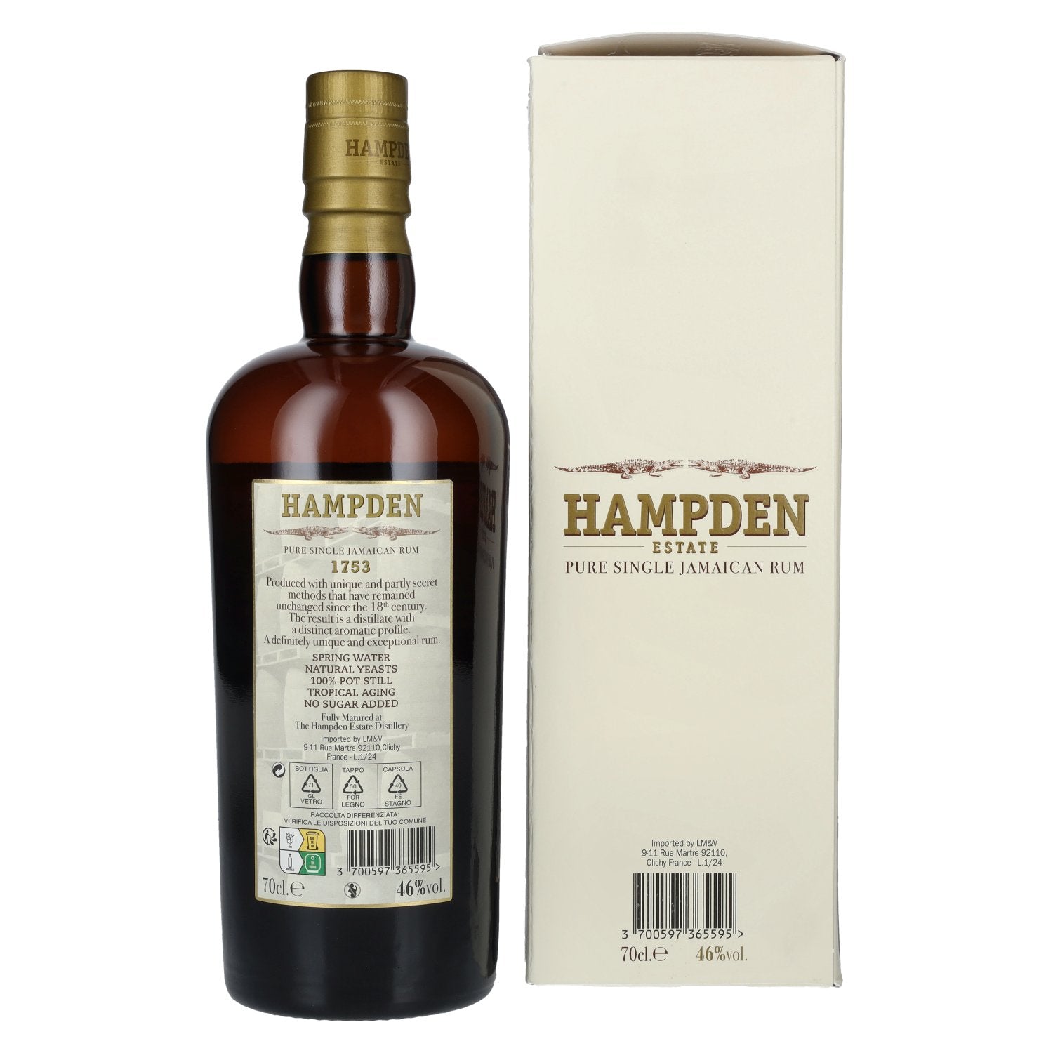 Hampden Estate Rum 1753, rhum pur jamaïcain de 3 ans d'âge, 46 % vol., 0,7 l, dans un coffret cadeau
