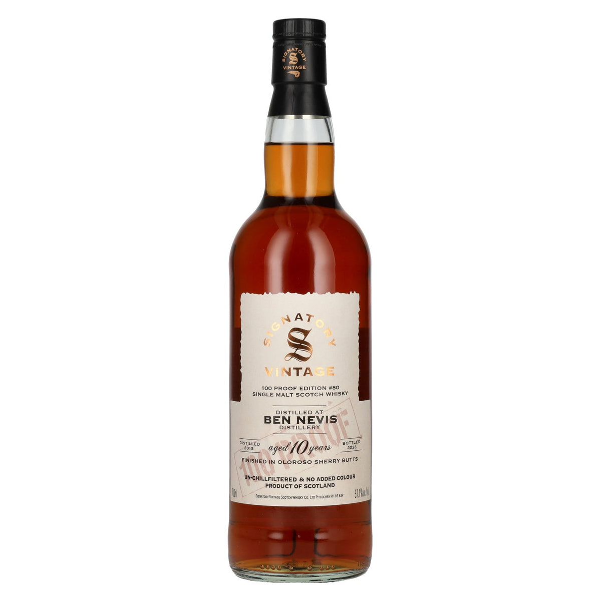 Signatory Vintage 100 Proof Edition Ben Nevis 10 ans d'âge Single Malt n° 80 2015 57,1 % vol. 0,7 l