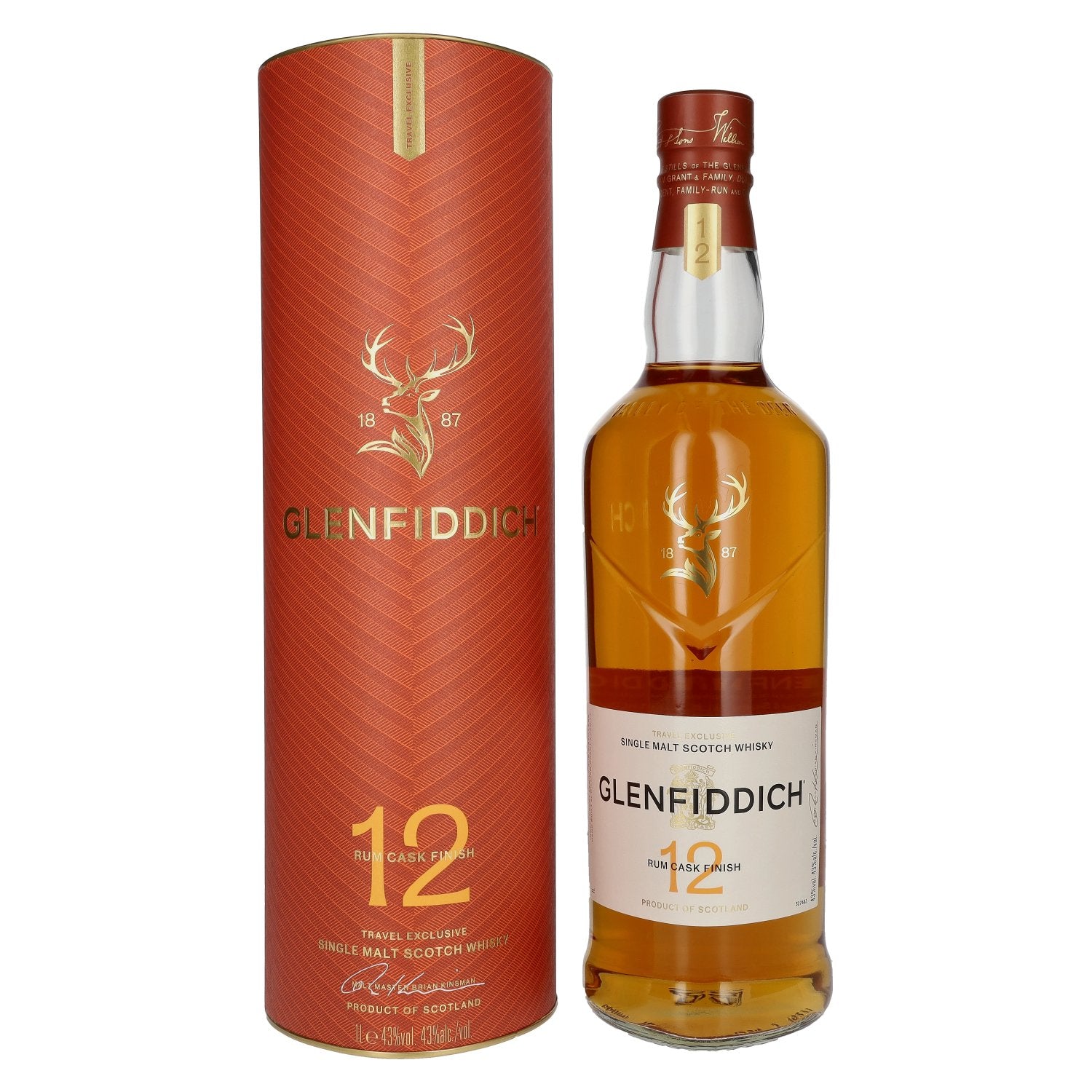 Glenfiddich 12 Years Old Rum Cask Single Malt Travel Exclusive 43% vol. 1 l in geschenkverpakking