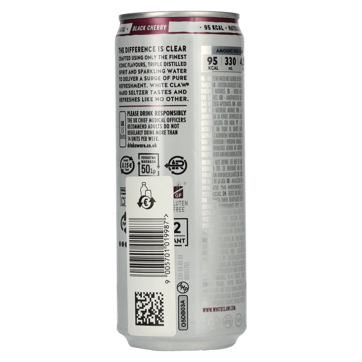 White Claw Hard Seltzer Black Cherry 4.5% ABV 12 x 0.33 l tins (deposit required)