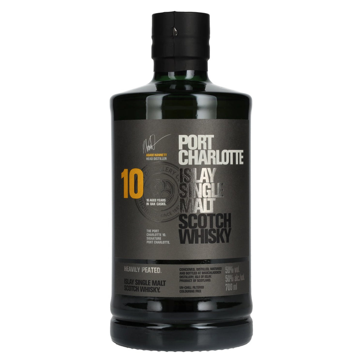 Port Charlotte 10 ans d'âge, single malt d'Islay fortement tourbé, 50 % vol., 0,7 l