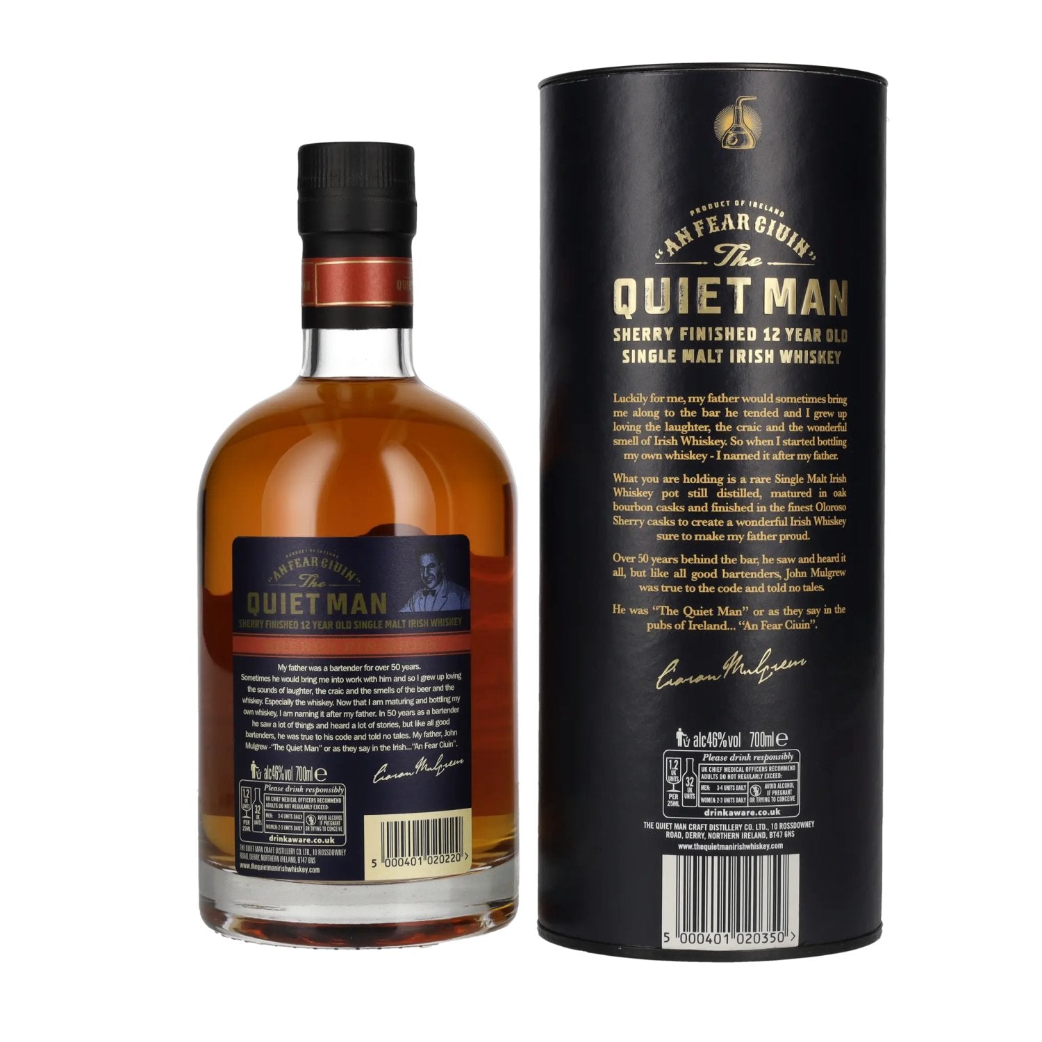 The Quiet Man AN FEAR CIUIN 12 Year Old SHERRY FINISHED 46% Vol. 0,7l en coffret cadeau