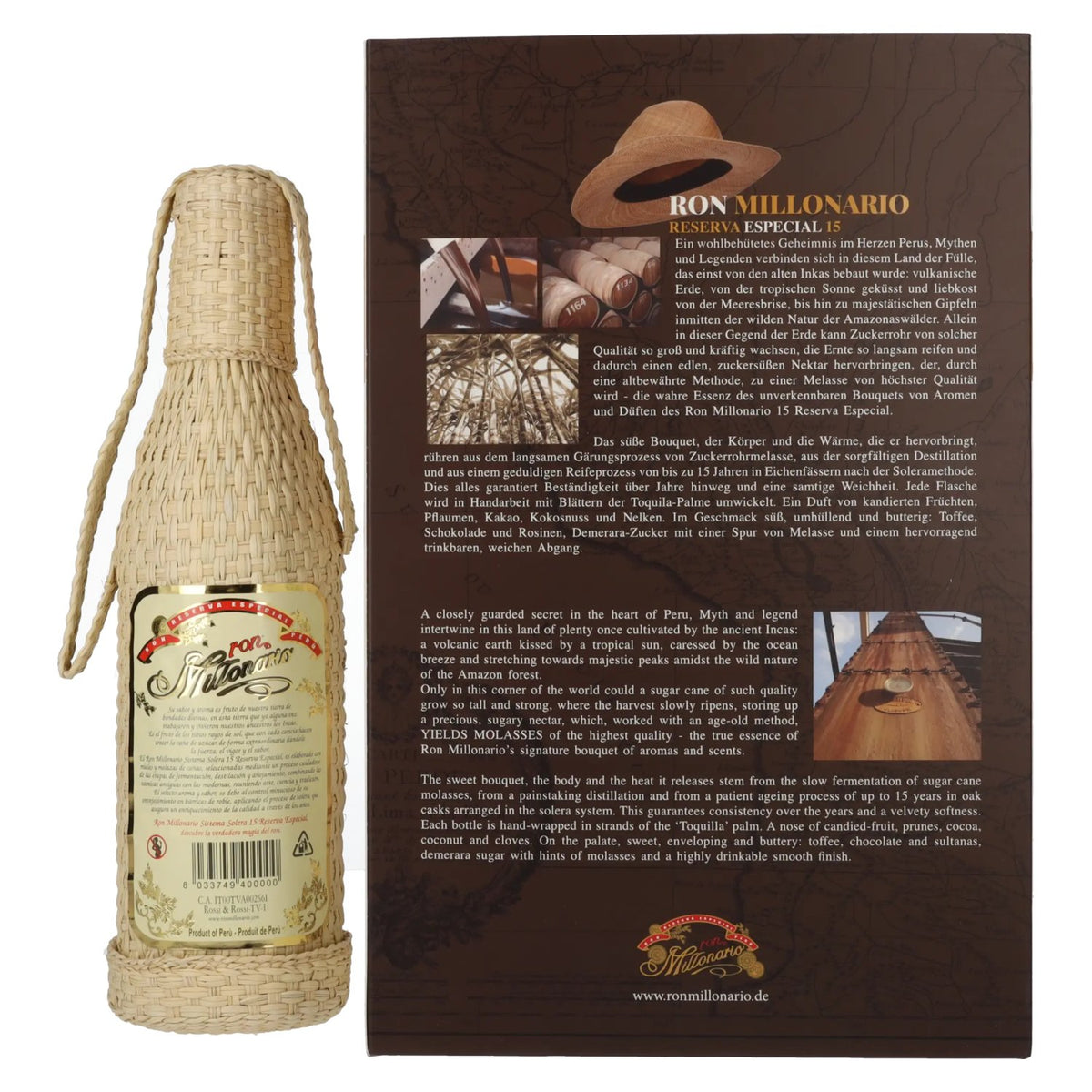 Ron Millonario 15 Solera Reserva Especial 40% vol. 0,7 l in geschenkverpakking met 2 glazen