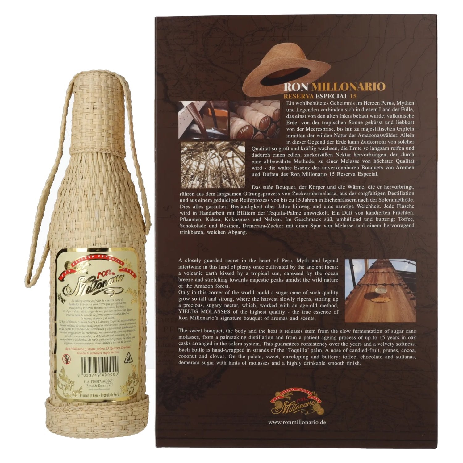 Ron Millonario 15 Solera Reserva Especial 40% Vol. 0,7l in Geschenkbox mit 2 Gläsern