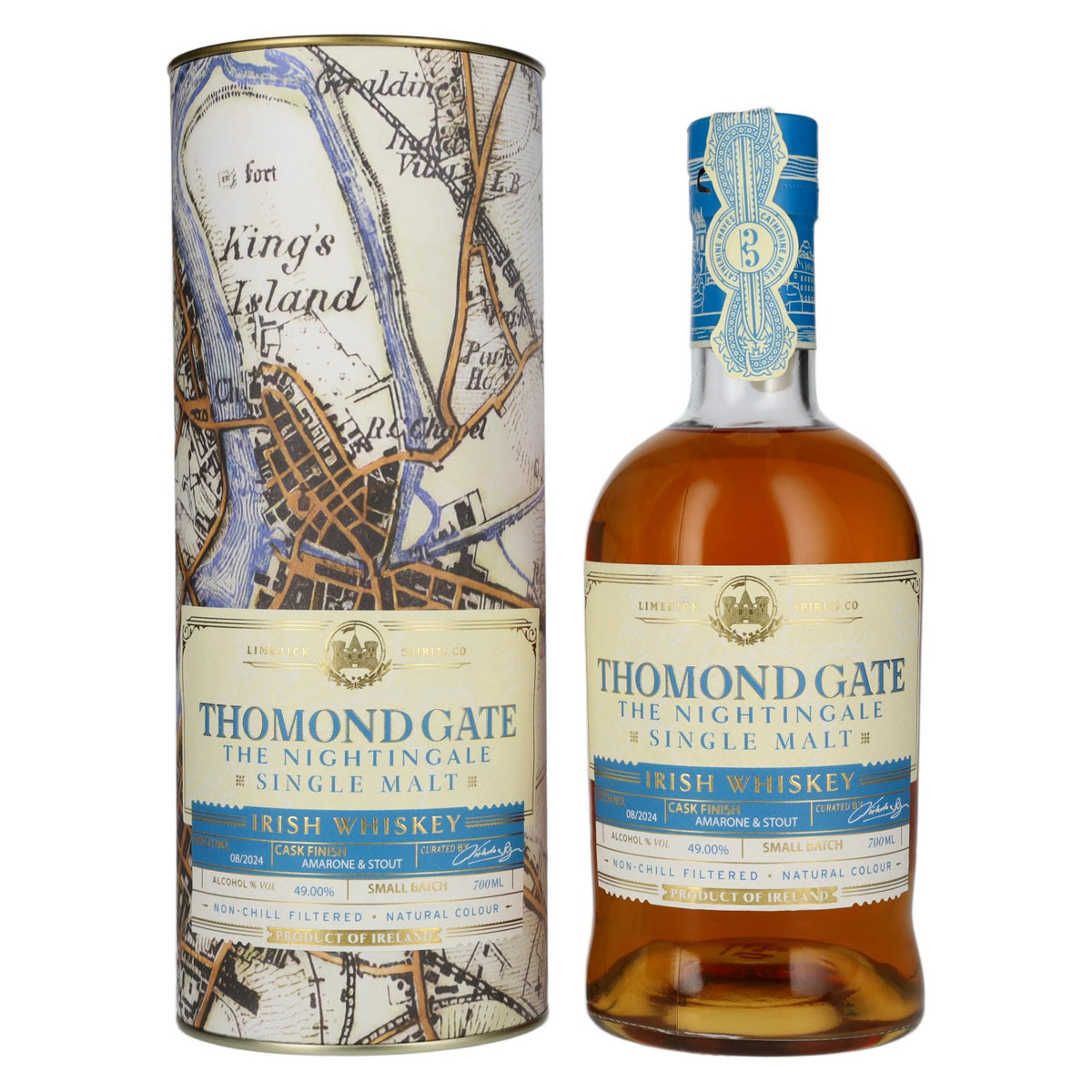 Thomond Gate The Nightingale, whisky irlandais single malt, 49 % vol., 0,7 l, dans un coffret cadeau