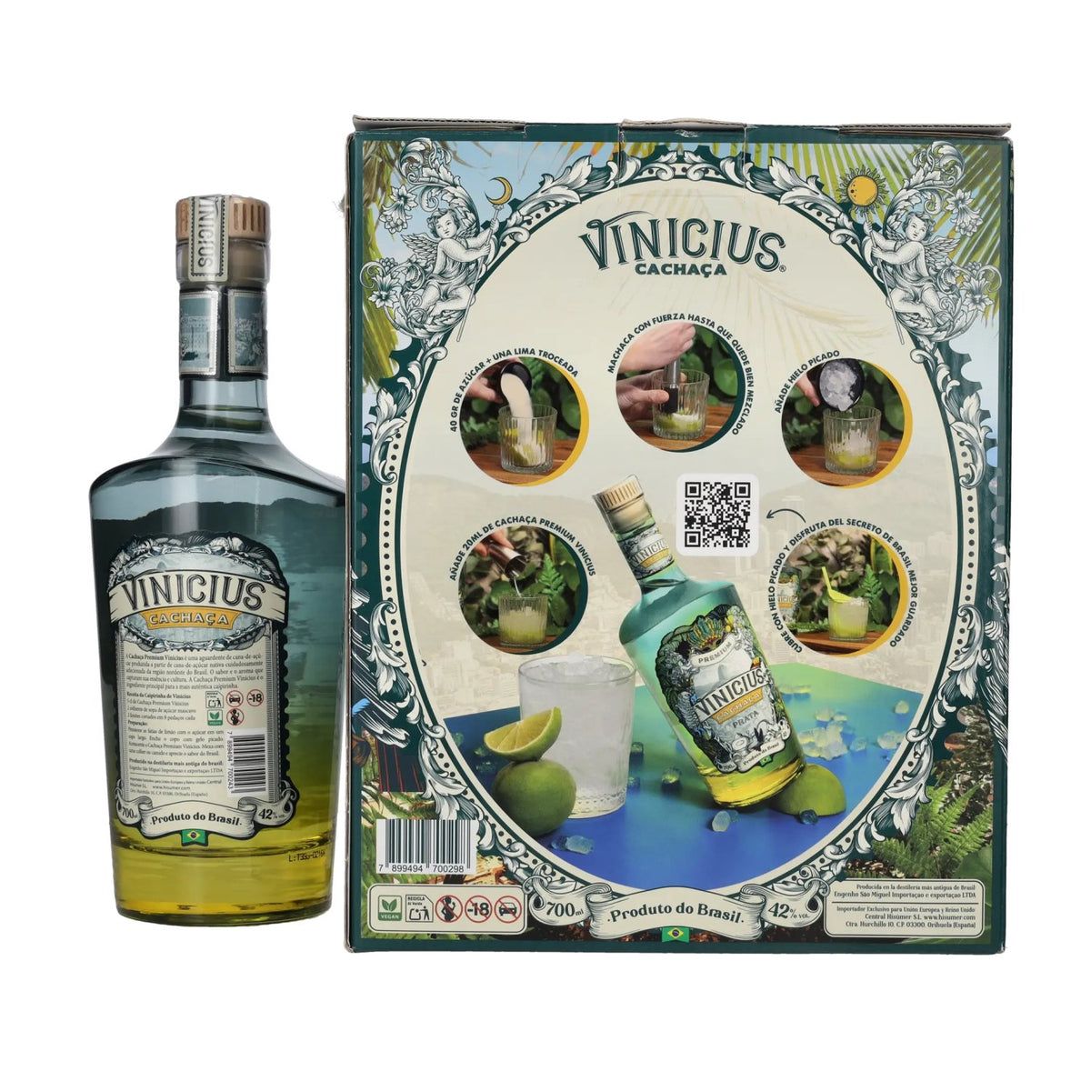VINICIUS Premium Cachaca Prata 42% Vol. 0,7l in Geschenkbox mit Glas
