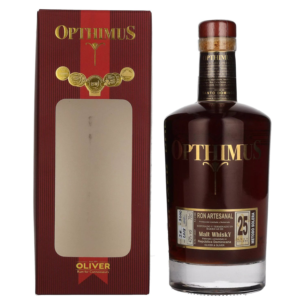 Opthimus 25 ans, finition au whisky de malt, 43 % vol., 0,7 l, dans un coffret cadeau