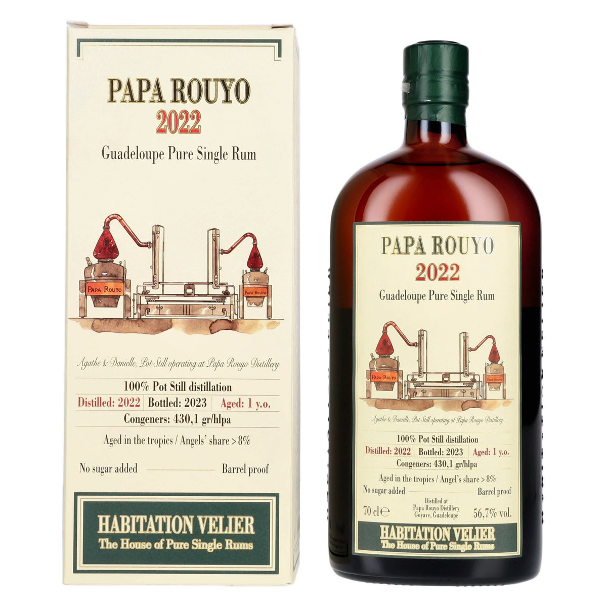 Habitation Velier Papa Rouyo Guadeloupe Pure Single Rum 2022 56,7% vol. 0,7 l in geschenkverpakking