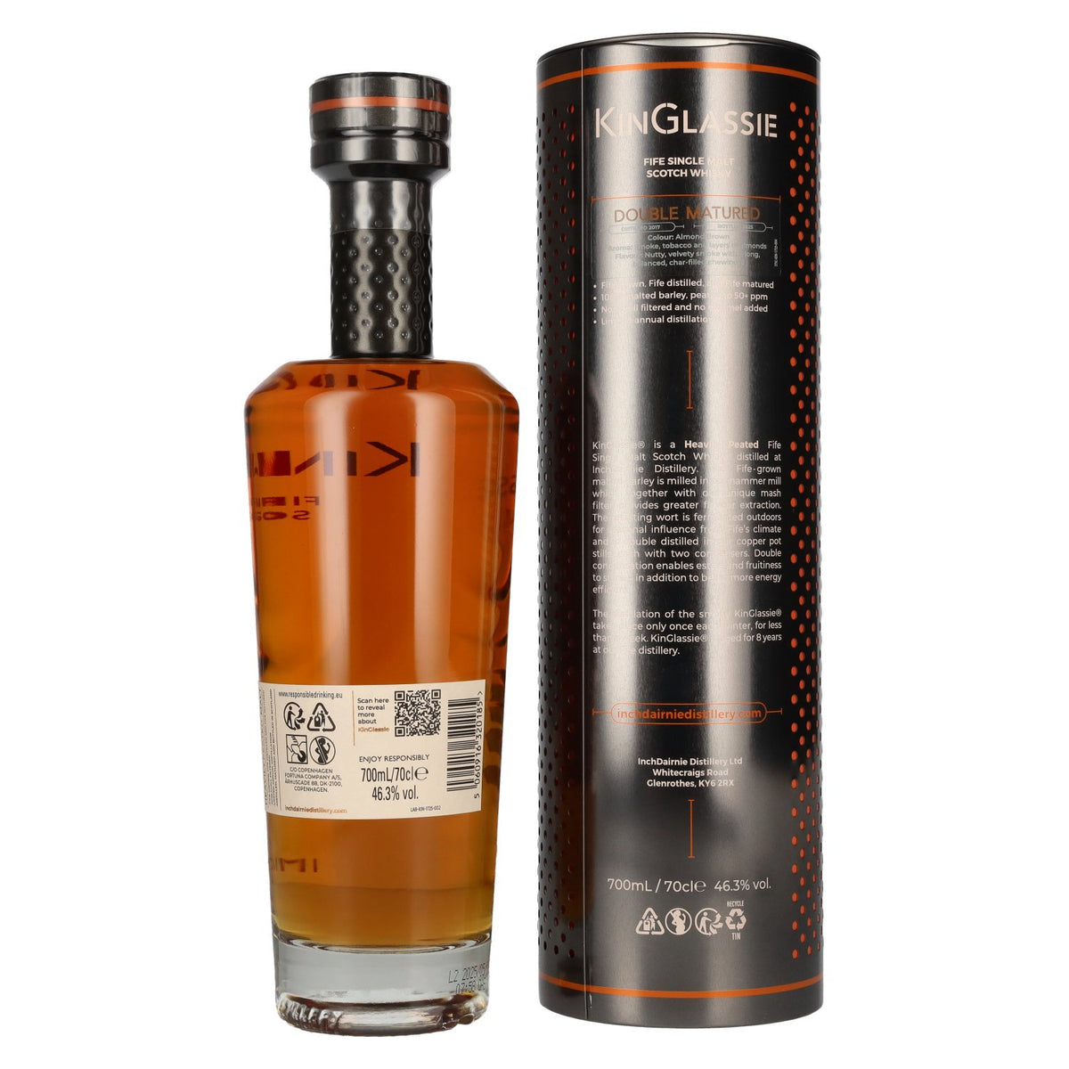 Inchdairnie KinGlassie 8 Years Old Double Matured Fife Single Malt Scotch Whisky 46,3% Vol. 0,7l en Tinbox