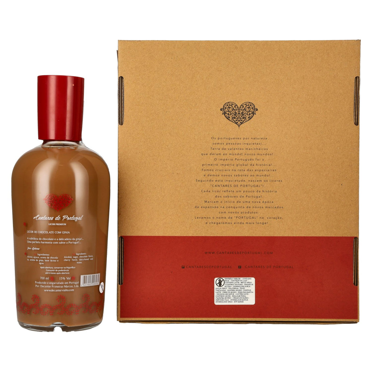 Cantares de Portugal Chocoladelikeur met ginia 15% vol. 0,7 l in geschenkverpakking met 2 glazen