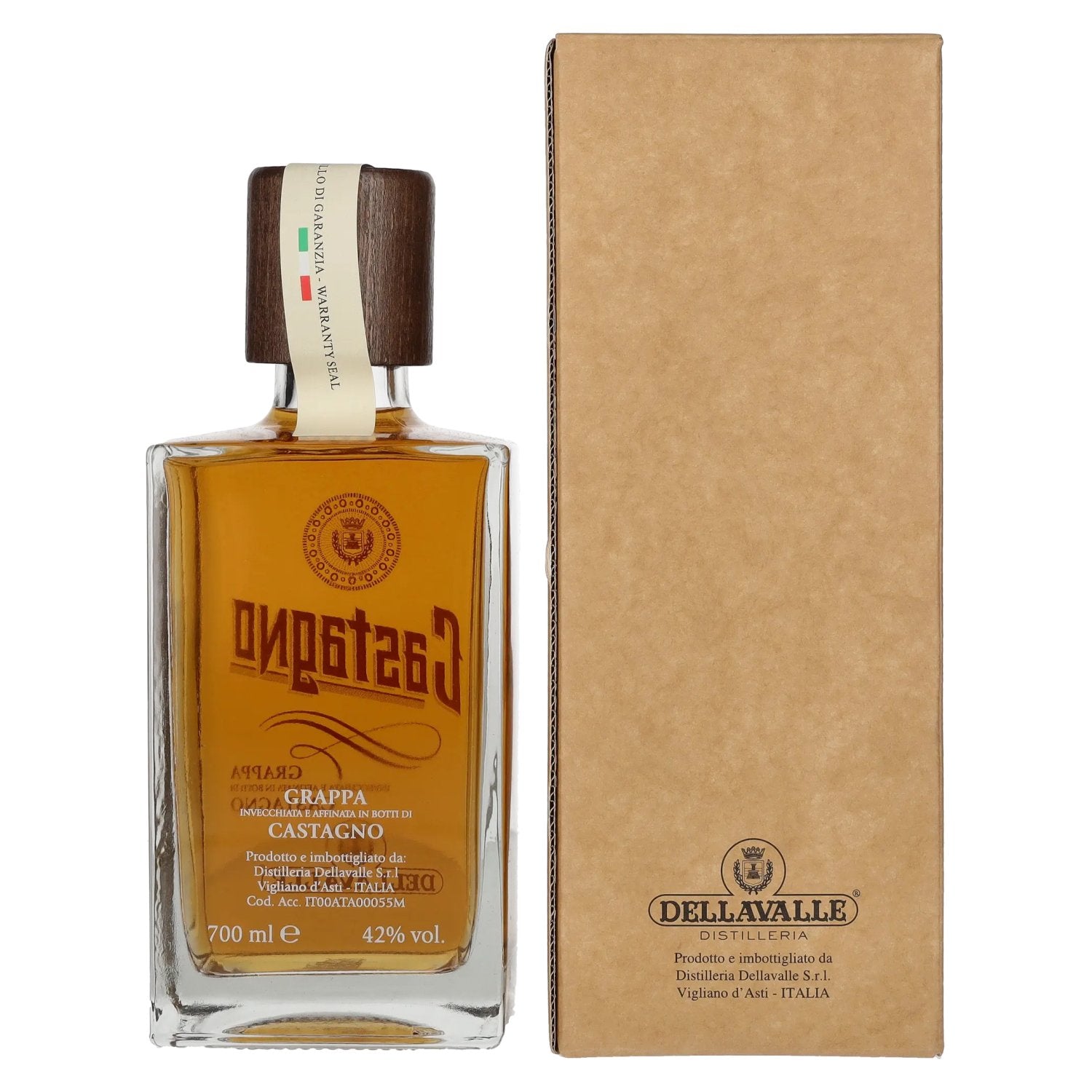 Dellavalle Grappa Affinata in botti di CASTAGNO 42% Vol. 0,7l in gift box