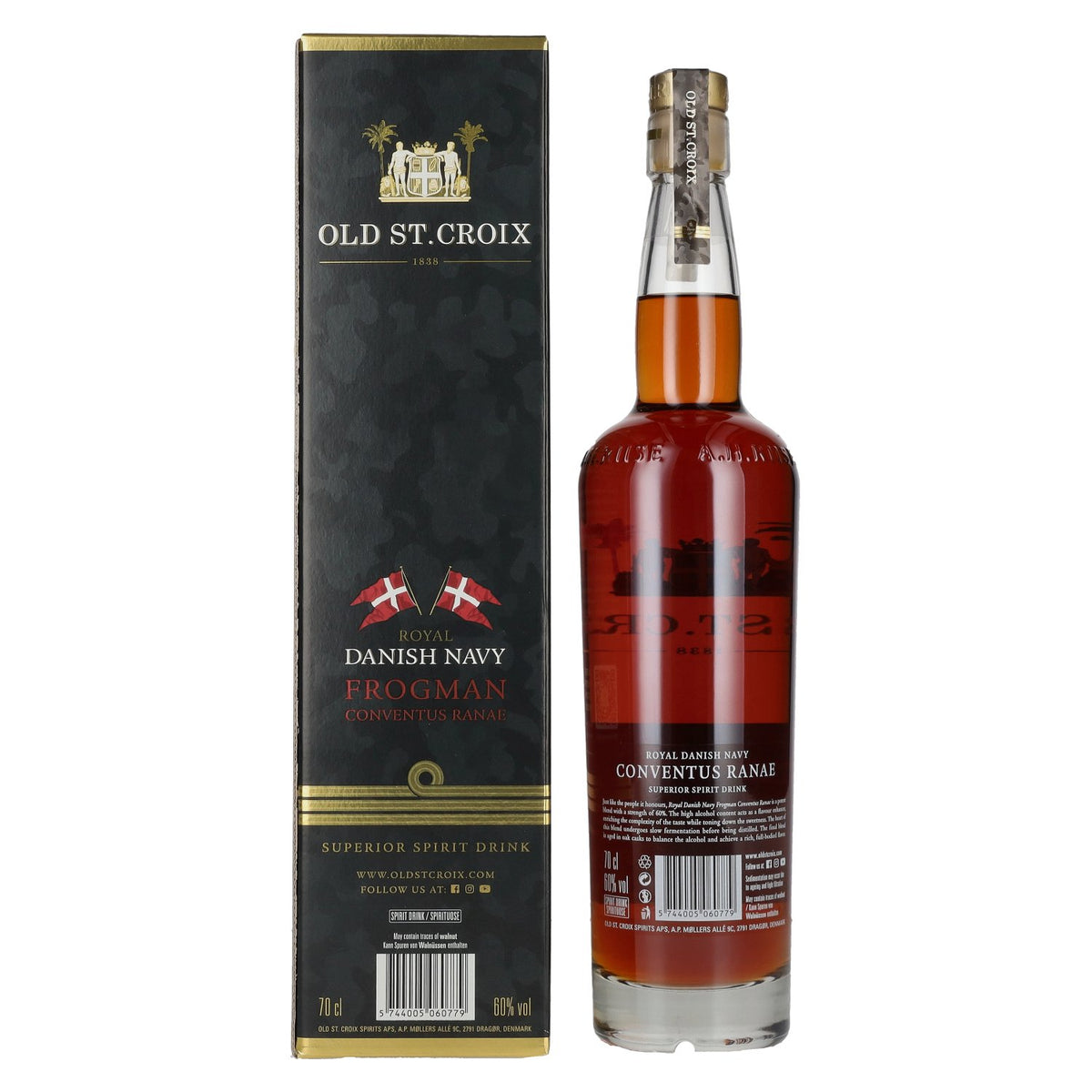 Old St. Croix A.H. Riise Royal DANISH NAVY FROGMAN Conventus Ranae Superior Gedistilleerde drank 60% Vol. 0,7l in geschenkverpakking