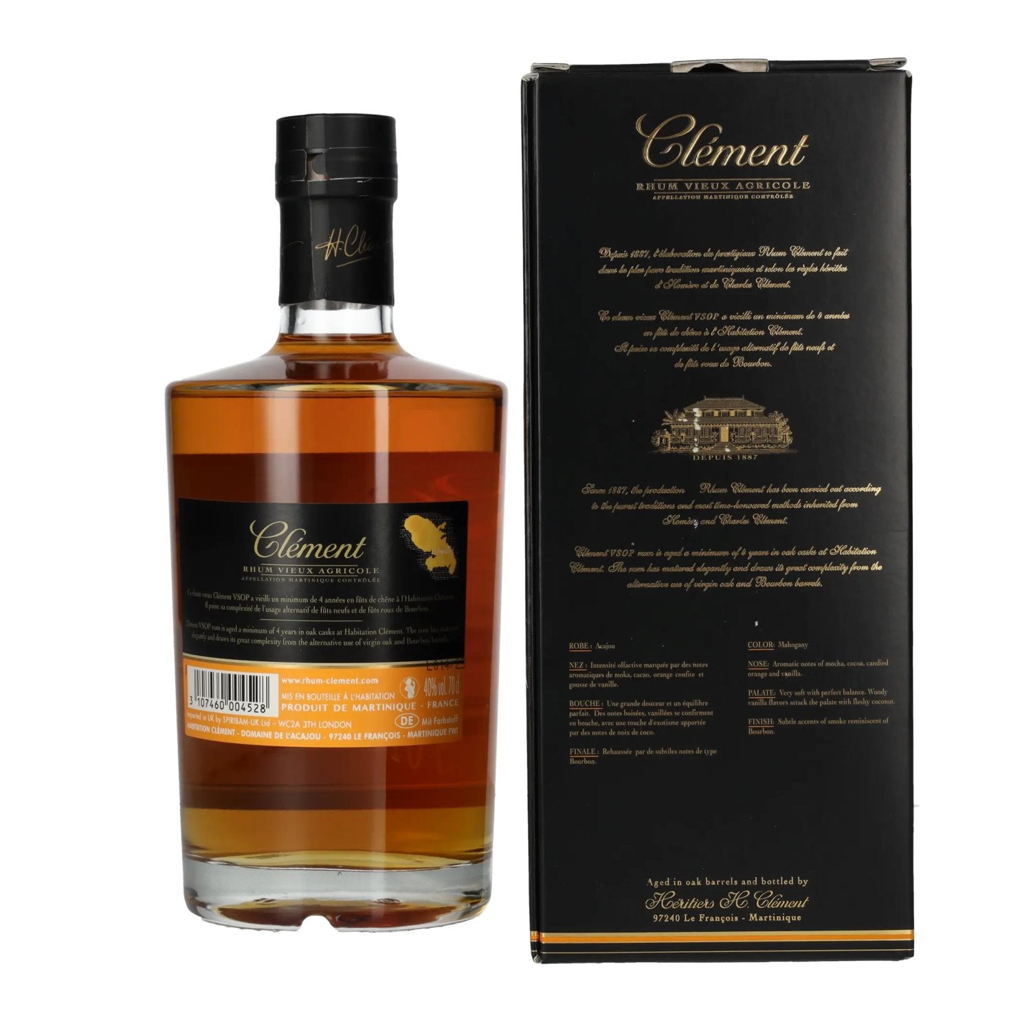 Clément Rhum Vieux Agricole V.S.O.P. VIEILLI EN FÛTS DE CHÊNE 40% Vol. 0,7l en coffret cadeau