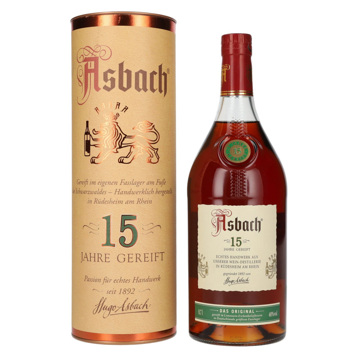 Asbach Das Original, 15 jaar gerijpt, 40% vol., 0,7 l in geschenkverpakking