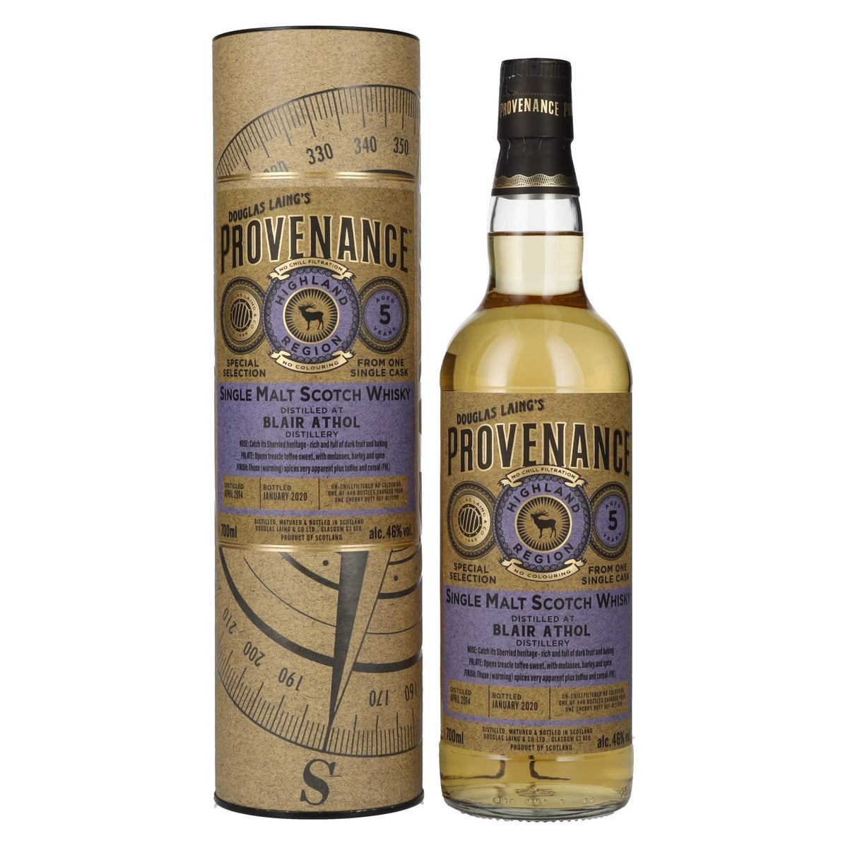 Douglas Laing PROVENANCE Blair Athol 5 ans d'âge, single cask malt 2014, 46 % vol., 0,7 l, dans un coffret cadeau