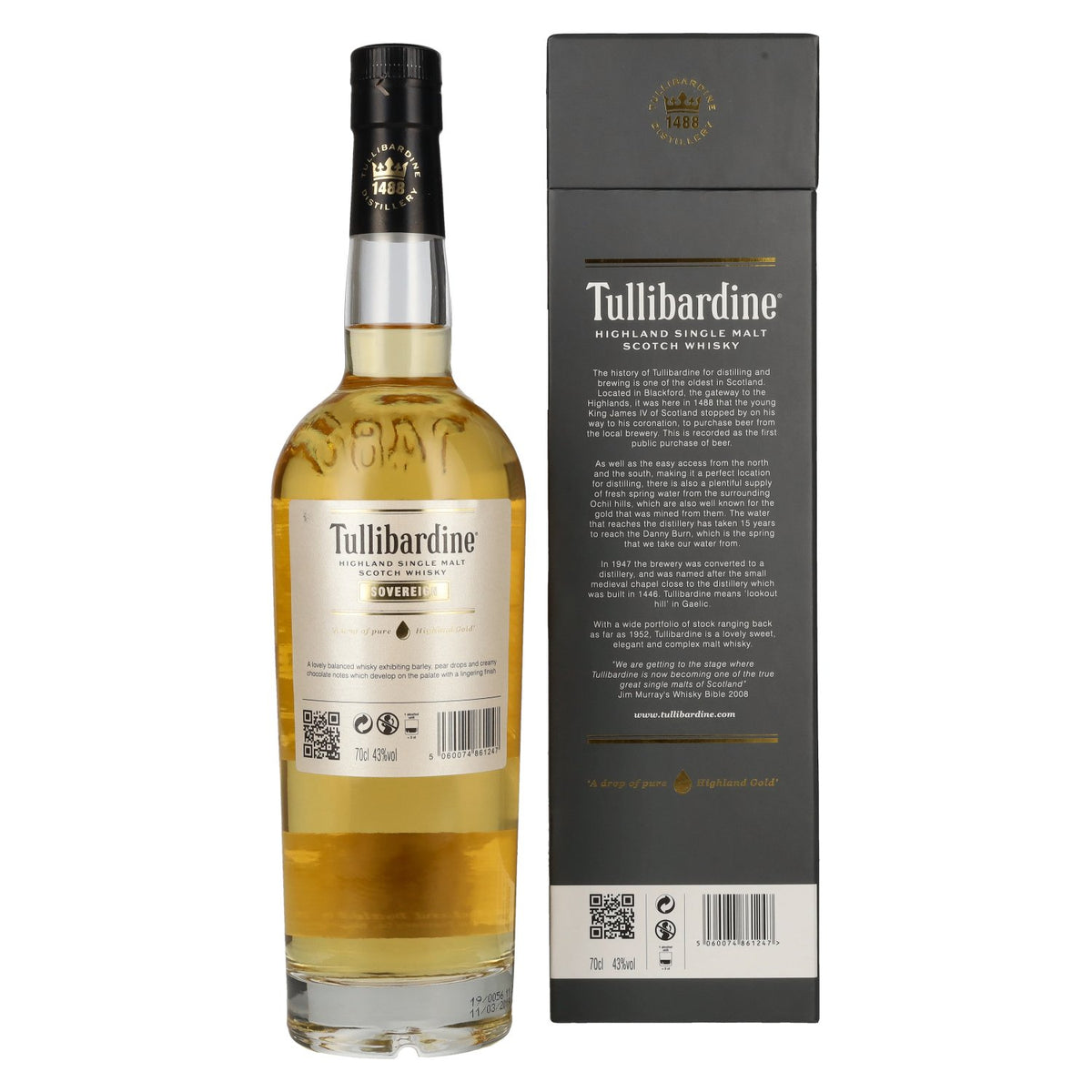 Tullibardine SOVEREIGN Highland Single Malt Scotch Whisky 43% vol. 0,7 l in geschenkverpakking