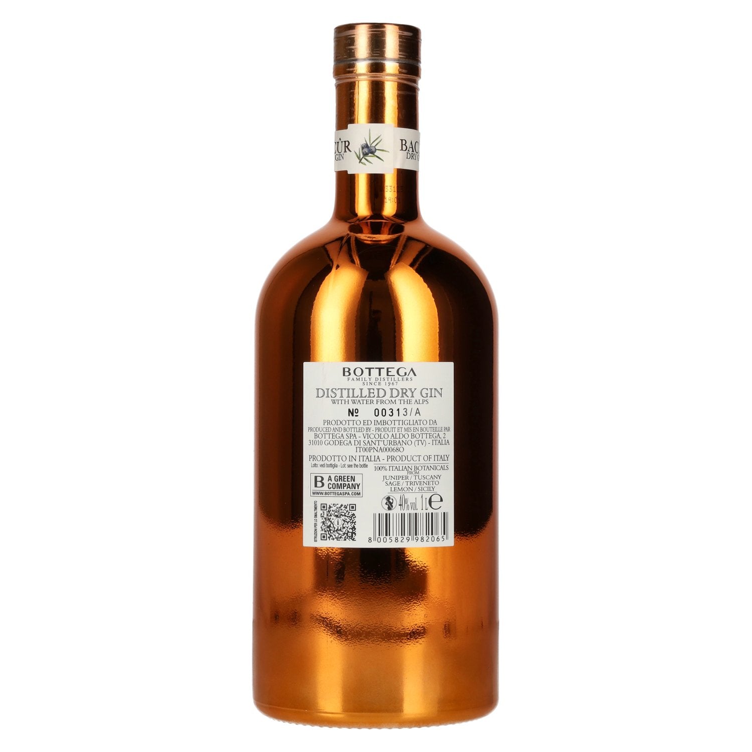 Bottega BACÛR Gedistilleerde Droge Jenever 40% Vol. 1l