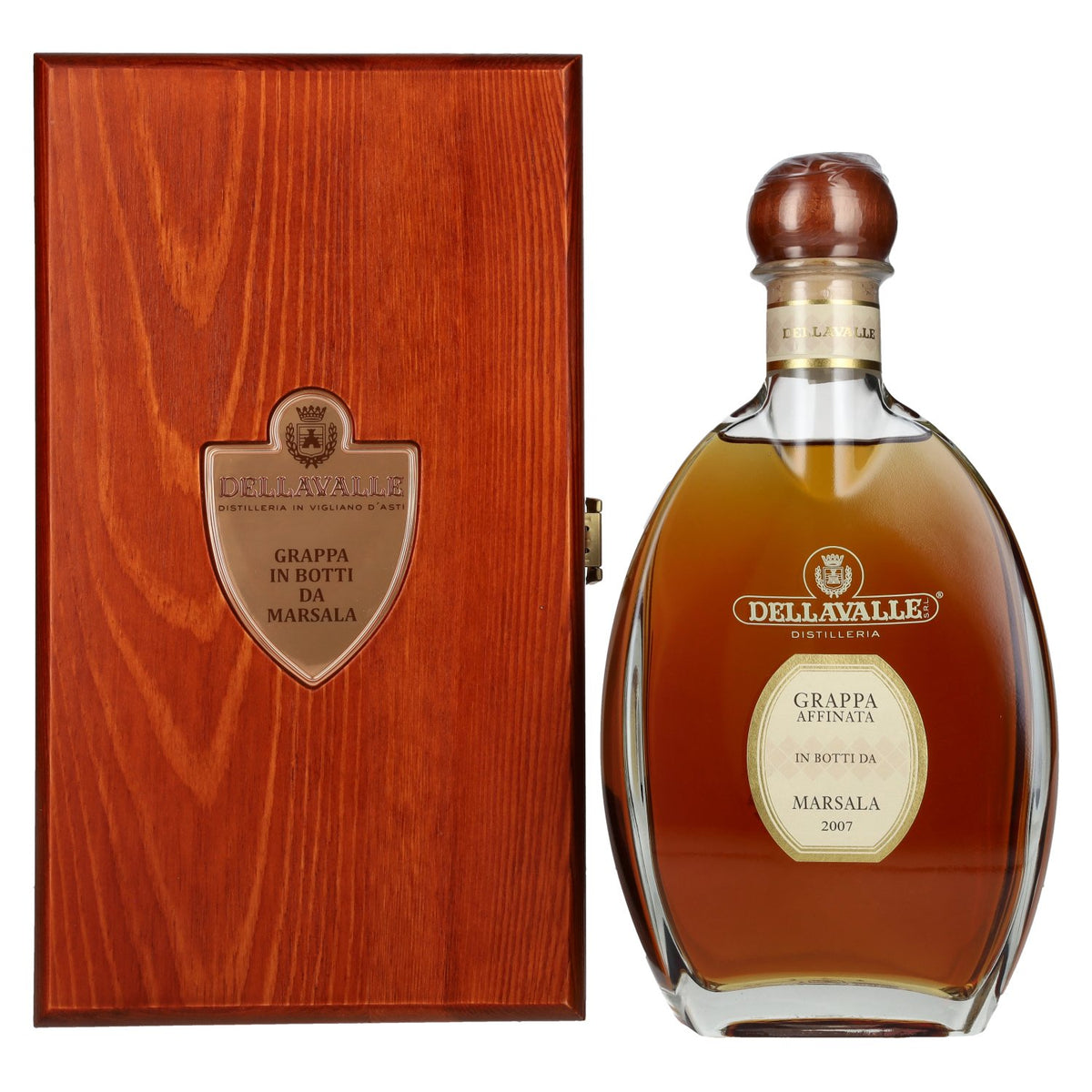 Grappa Dellavalle affinée en fûts de MARSALA 2007, 42 % vol., 0,7 l, dans un coffret en bois