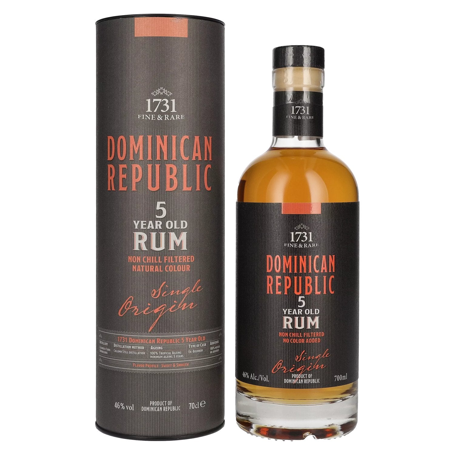 1731 Fine &amp; Rare DOMINICAANSE REPUBLIEK 5 Jaar Oude Single Origin Rum 46% Vol. 0,7l in geschenkverpakking