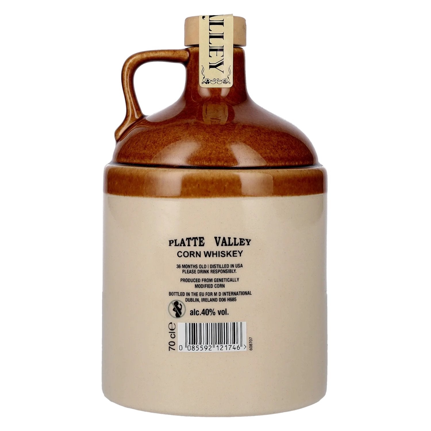 Platte Valley Corn Whiskey 3 Years Old 40% Vol. 0,7l dans une cruche en terre cuite