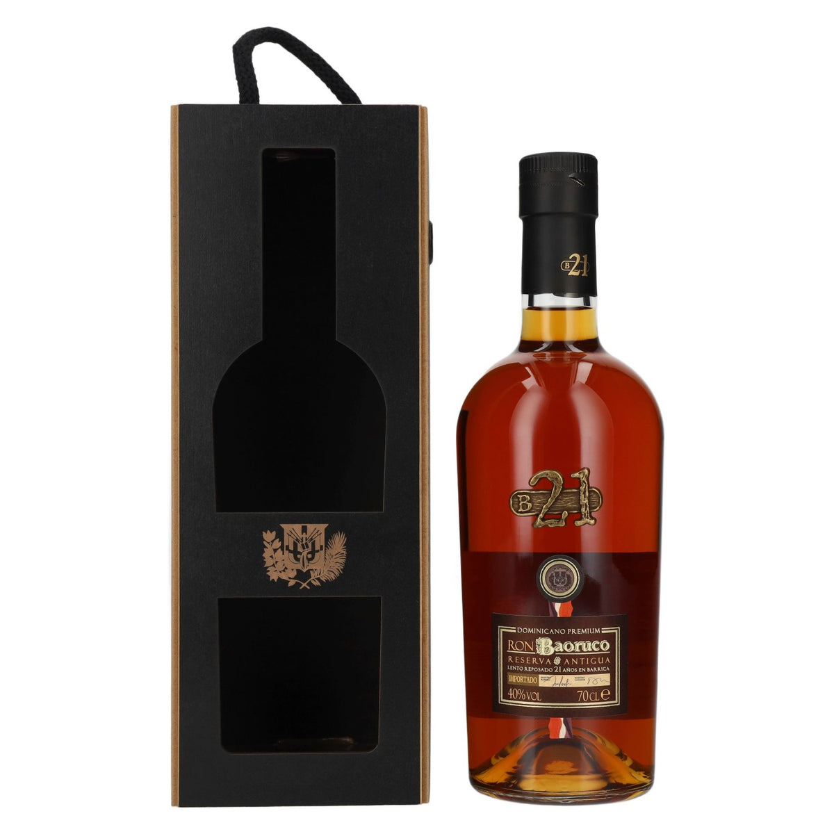 Ron Baoruco 21 Años Reserva Antigua Dominicano Premium 40% Vol. 0,7l in Holzkiste