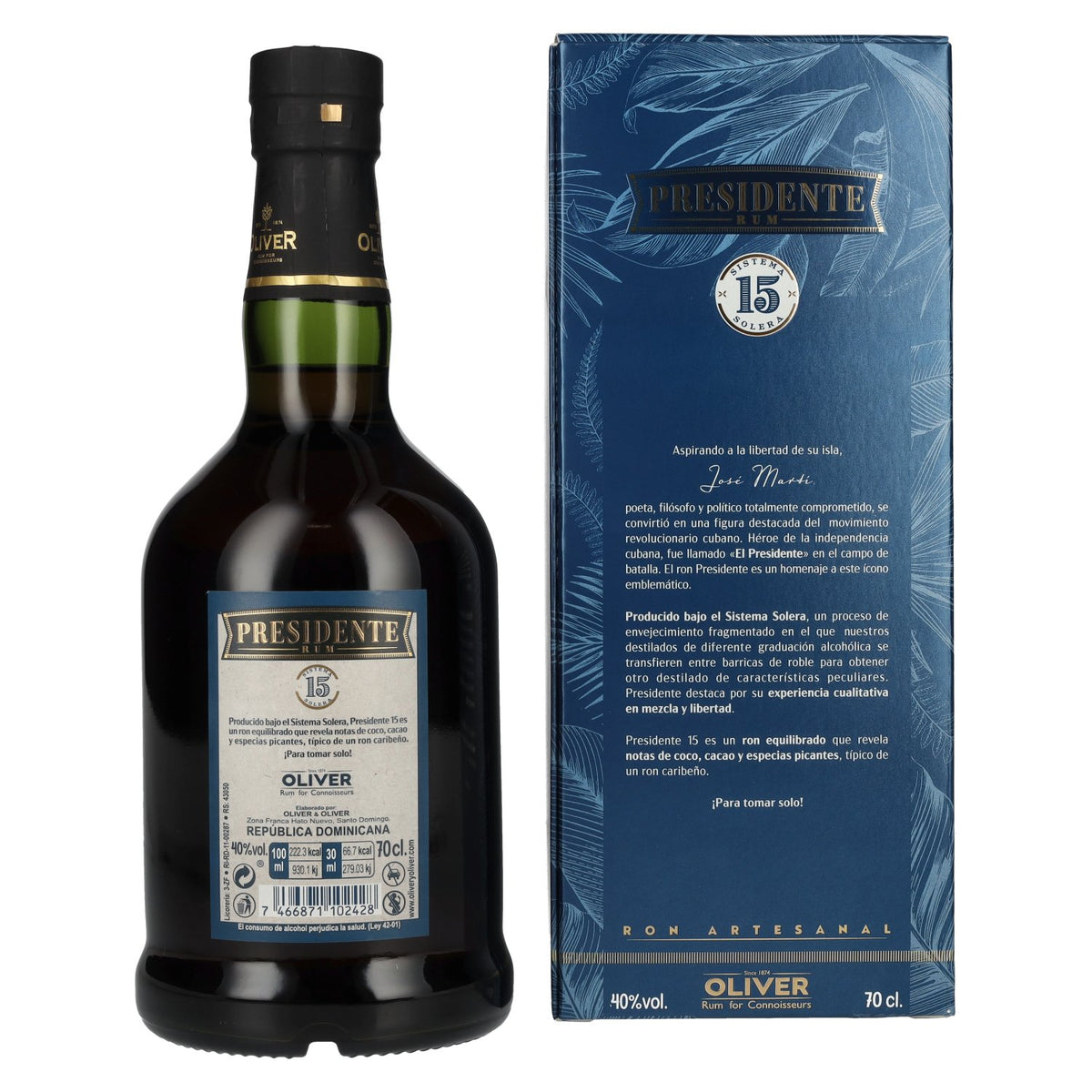 Presidente 15 Solera Rum 40% vol. 0.7 l in a gift box