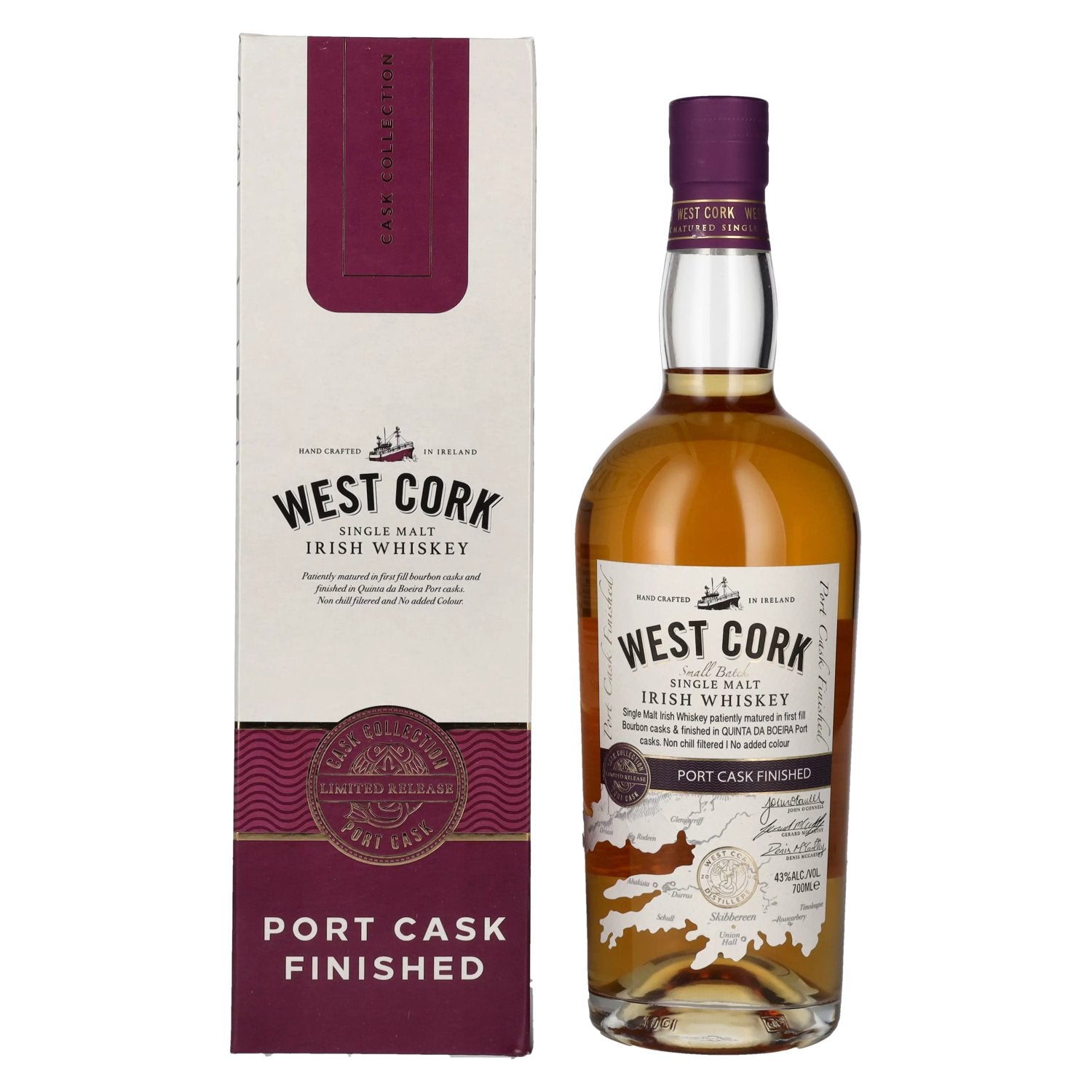 West Cork Irish Whiskey Single Malt PORT CASK FINISHED 43% Vol. 0,7l in geschenkverpakking
