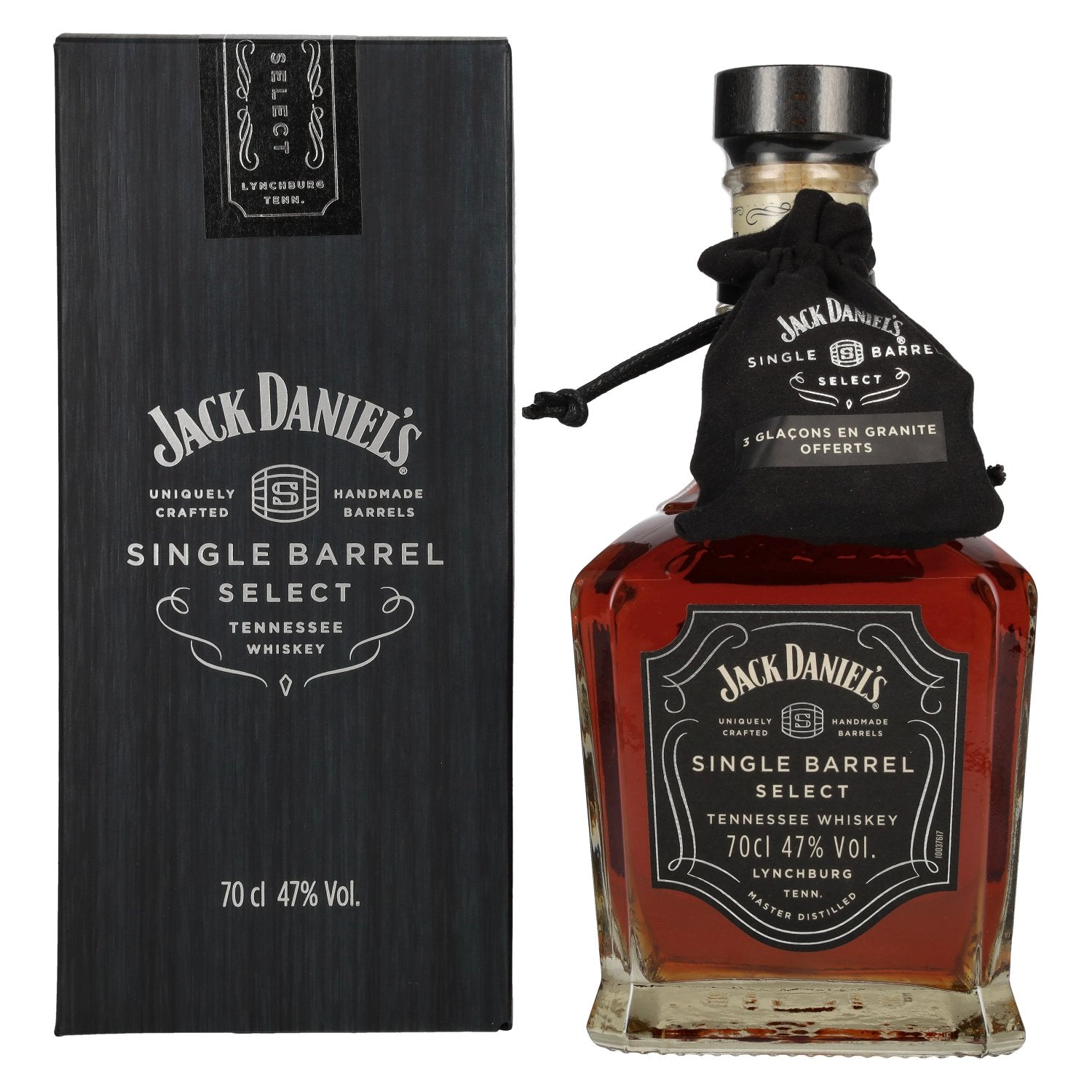 Jack Daniel's Select Single Barrel Tennessee Whiskey 47% Vol. 0,7l in Geschenkbox mit Whisky Stones