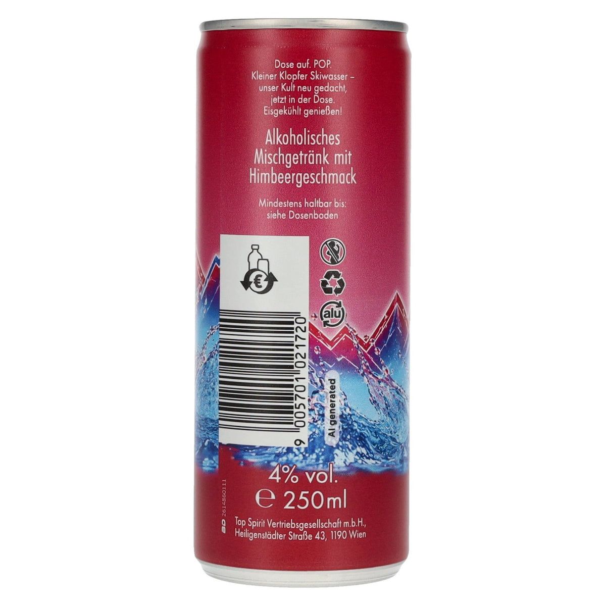 Kleiner Klopfer POP Skiwasser Vodka Himbeere 4% Vol. 0,25l Dose Pfand