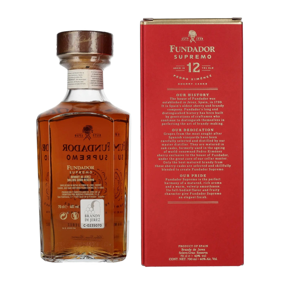 Fundador Supremo 12 Years Old Sherry Casks Brandy de Jerez 40% vol. 0,7 l in geschenkverpakking